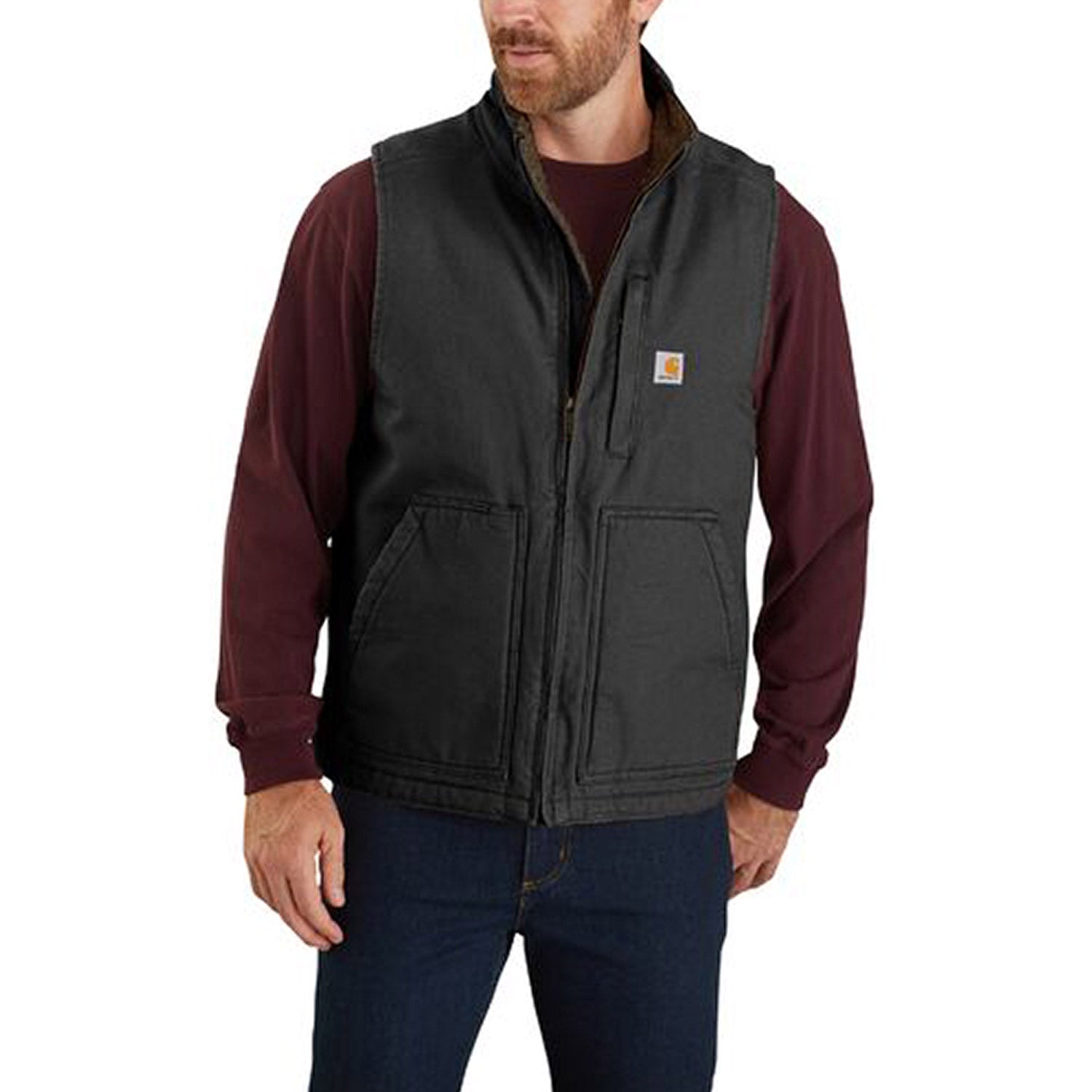 Carhartt Men's Washed Duck Mock Neck Vest - Durable Workwear for Outdoor Jobs, Hunting & Cold Weather Layering