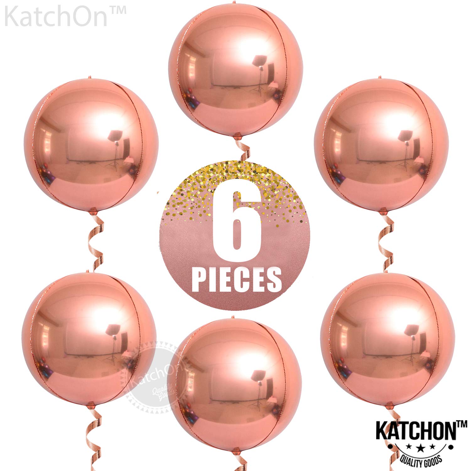 KatchOn 22 Inch Giant Rose Gold Balloons (Pack of 6) - Premium Metallic Mylar Foil Balloons for Birthday Parties, Baby Showers, Bridal Showers & Wedding Decorations
