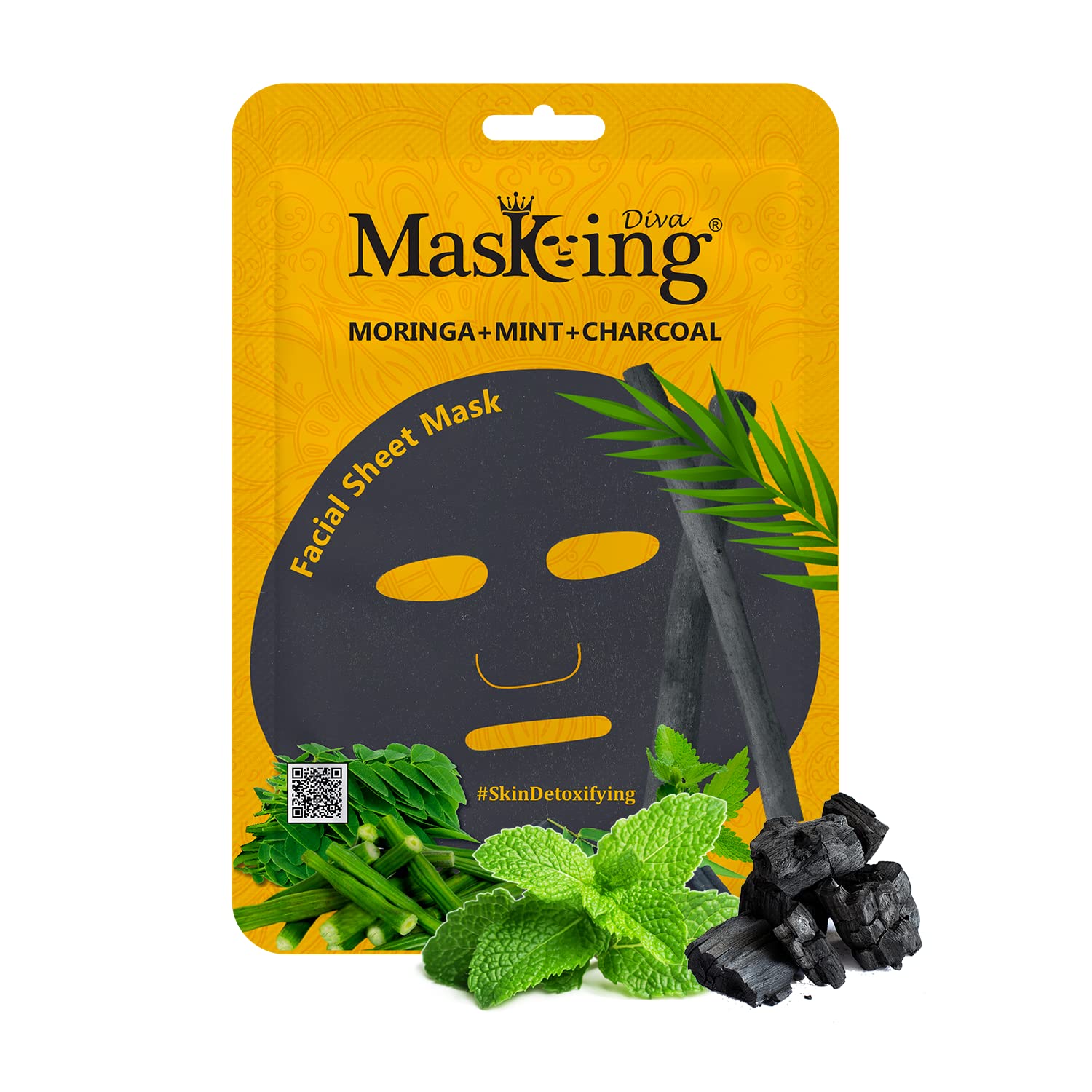 Masking Diva Charcoal Facial Sheet Mask Combo Pack of 5 | Natural Detoxifying Blackhead Removal Face Mask for Women & Men | 100ml/g Each | Perfect for Spa Night, Self-Care Routine & Gift Giving