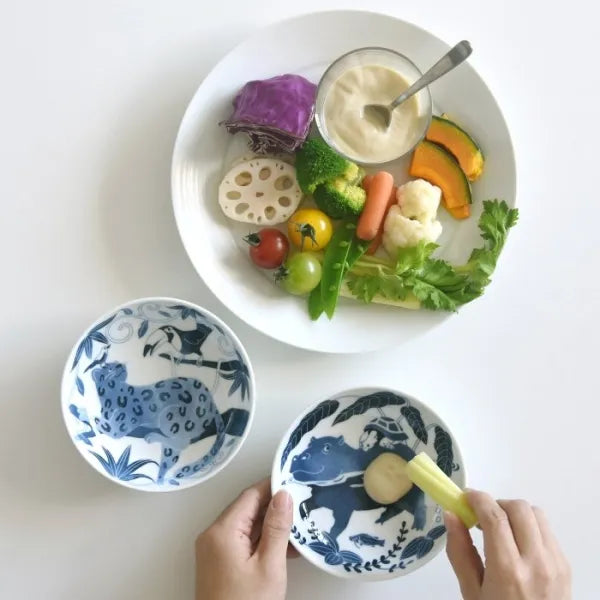 Premium Japanese Hasami Yaki Square Small Bowl Set of 5pcs - Handcrafted Ceramic Animal Design Bowls for Sushi, Salad, Dessert & Home Decor