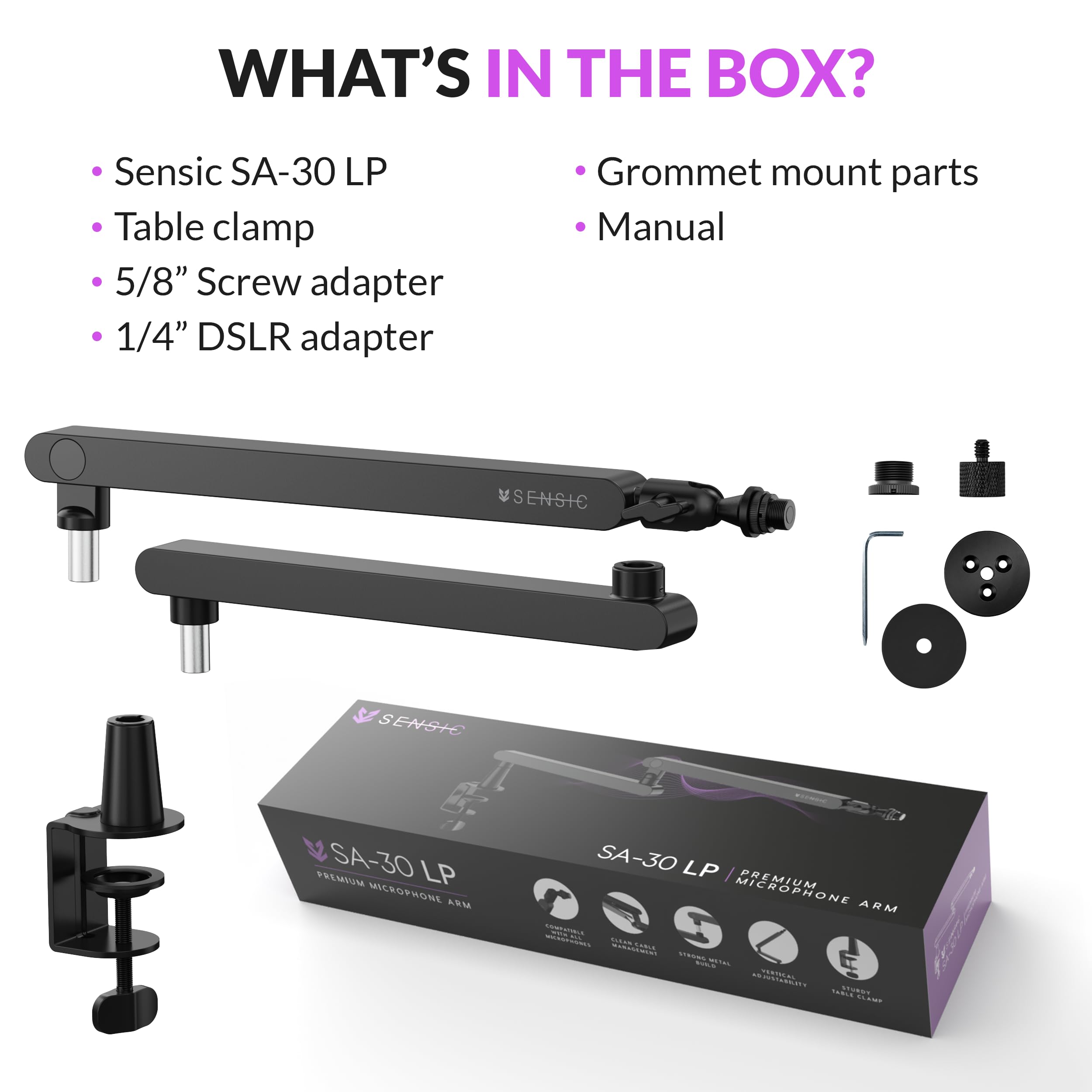 Professional SA-30 LP Low Profile Microphone Boom Arm - 360° Rotatable Mic Stand with Cable Management for Streaming, Podcasting & Gaming (Black) | Perfect for Home Studios & Content Creators