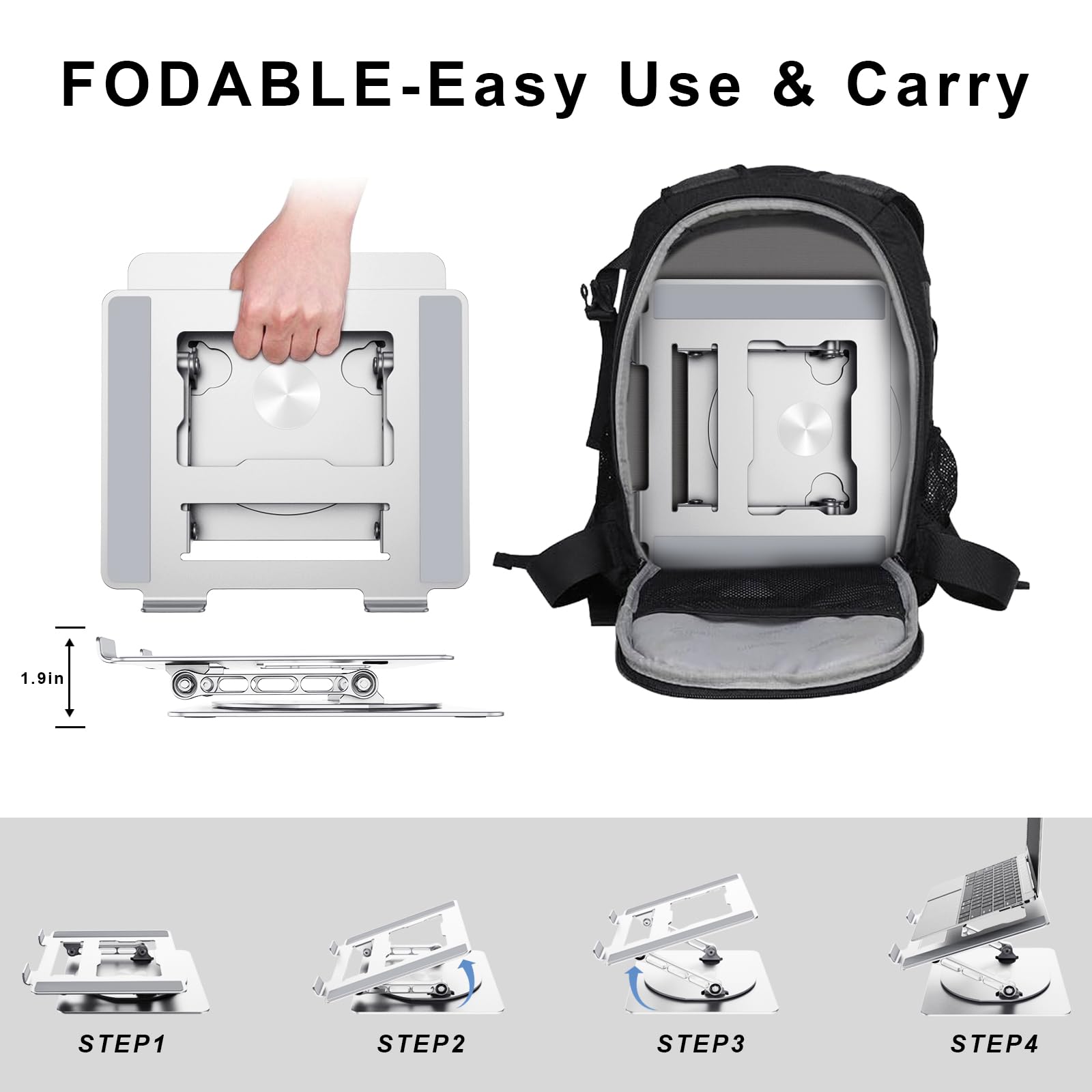 DUCHY 360° Adjustable Laptop Stand - Ergonomic Heavy Duty Portable Holder for MacBook Air/Pro & All Laptops up to 17 Inches, Silver - Perfect for Home Office, Gaming, and Travel