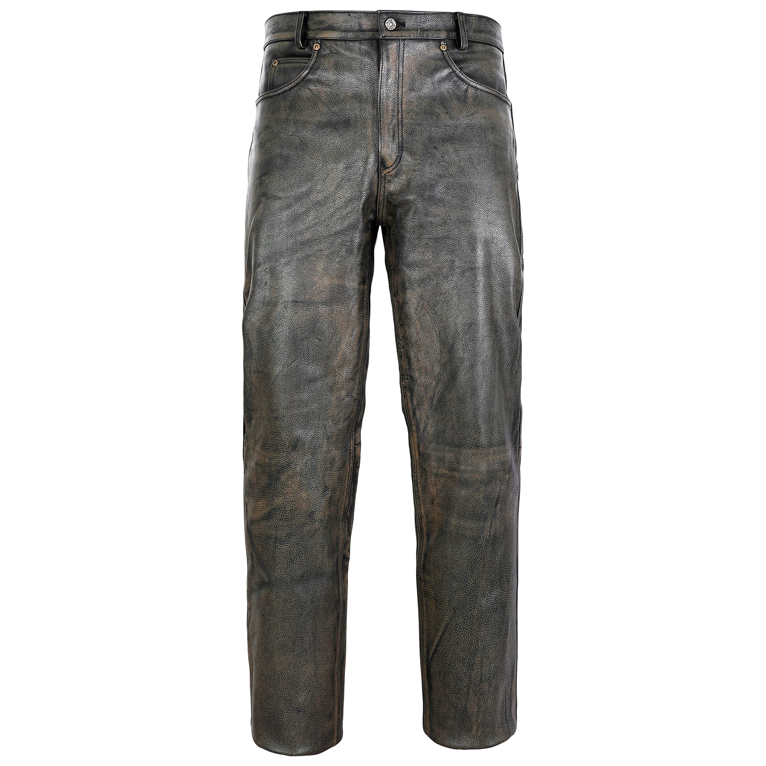 ZAWIAR Men's Brown Distressed Motorcycle Leather Jeans - Vintage Biker Pants for Riding & Casual Wear - Perfect for Motorcycle Enthusiasts & Fashion Lovers