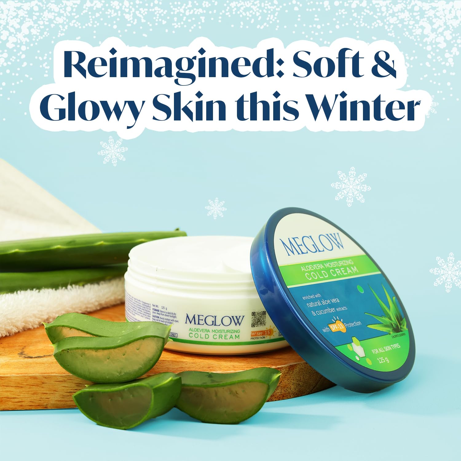 Meglow Aloe Vera Moisturizing Cold Cream with SPF 15 - Hydrating Winter Cream for Dry Skin - Pack of 2 (125g Each) - Perfect for Daily Skincare Routine & Extreme Weather Protection