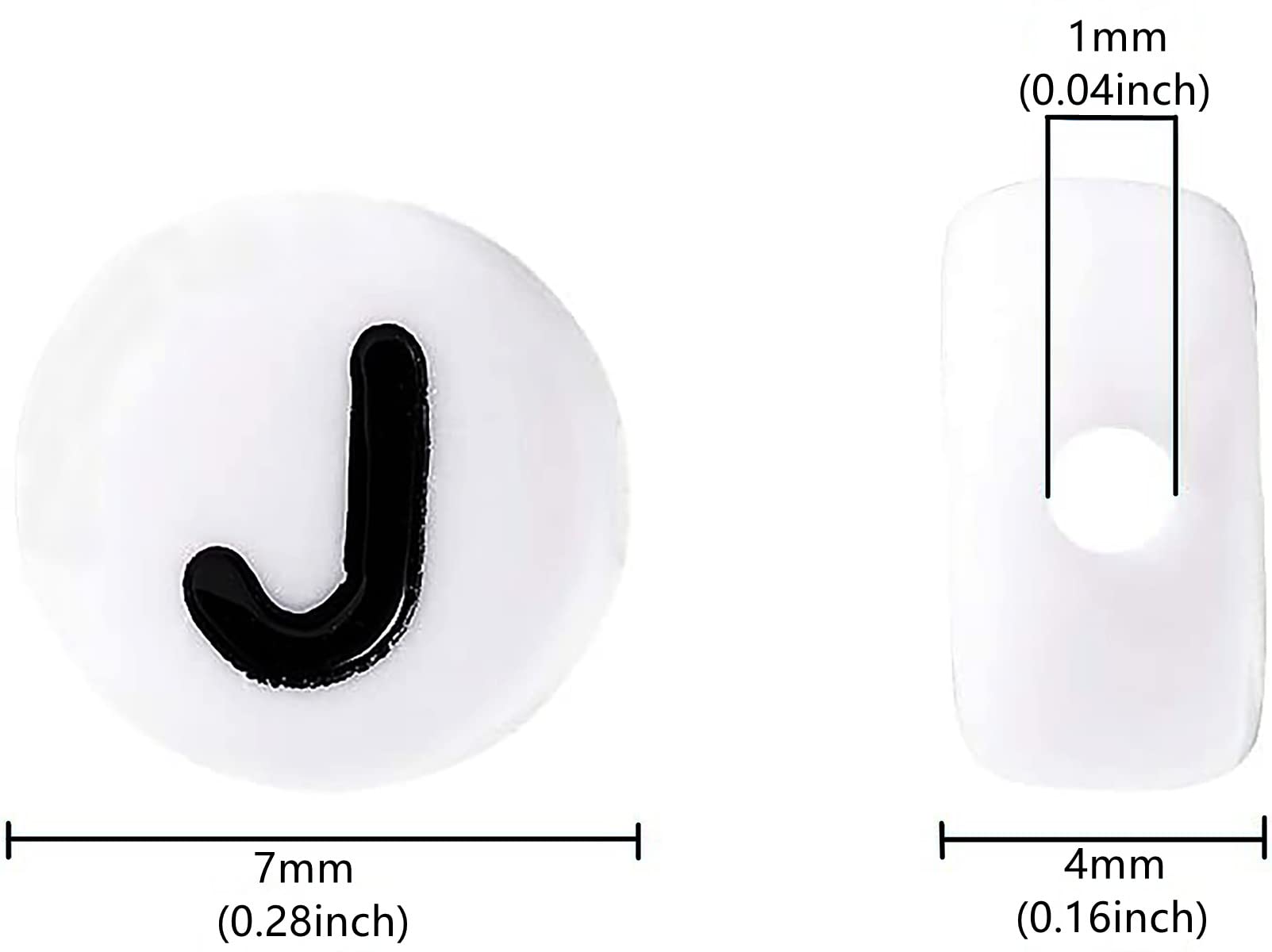 100PCS White Round Acrylic Alphabet Beads Letter J - 4X7mm DIY Jewelry Making Supplies for Bracelets, Necklaces, Keychains - Perfect for Crafts, Gifts & Personalized Accessories