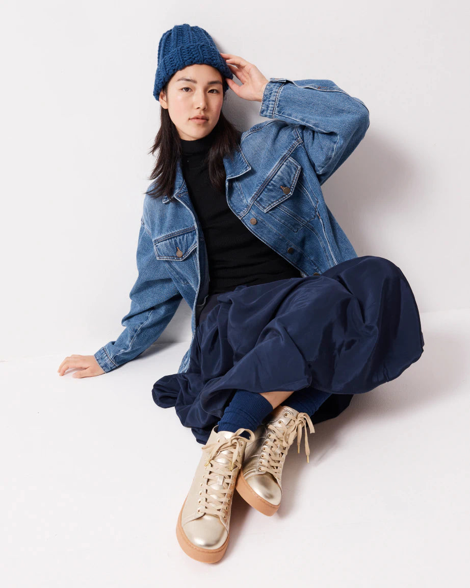 Saturn Returns High Top Sneakers for Women - Fashion Gold Metallic Platform Shoes | Perfect for Streetwear, Casual Outfits & Retro Fashion