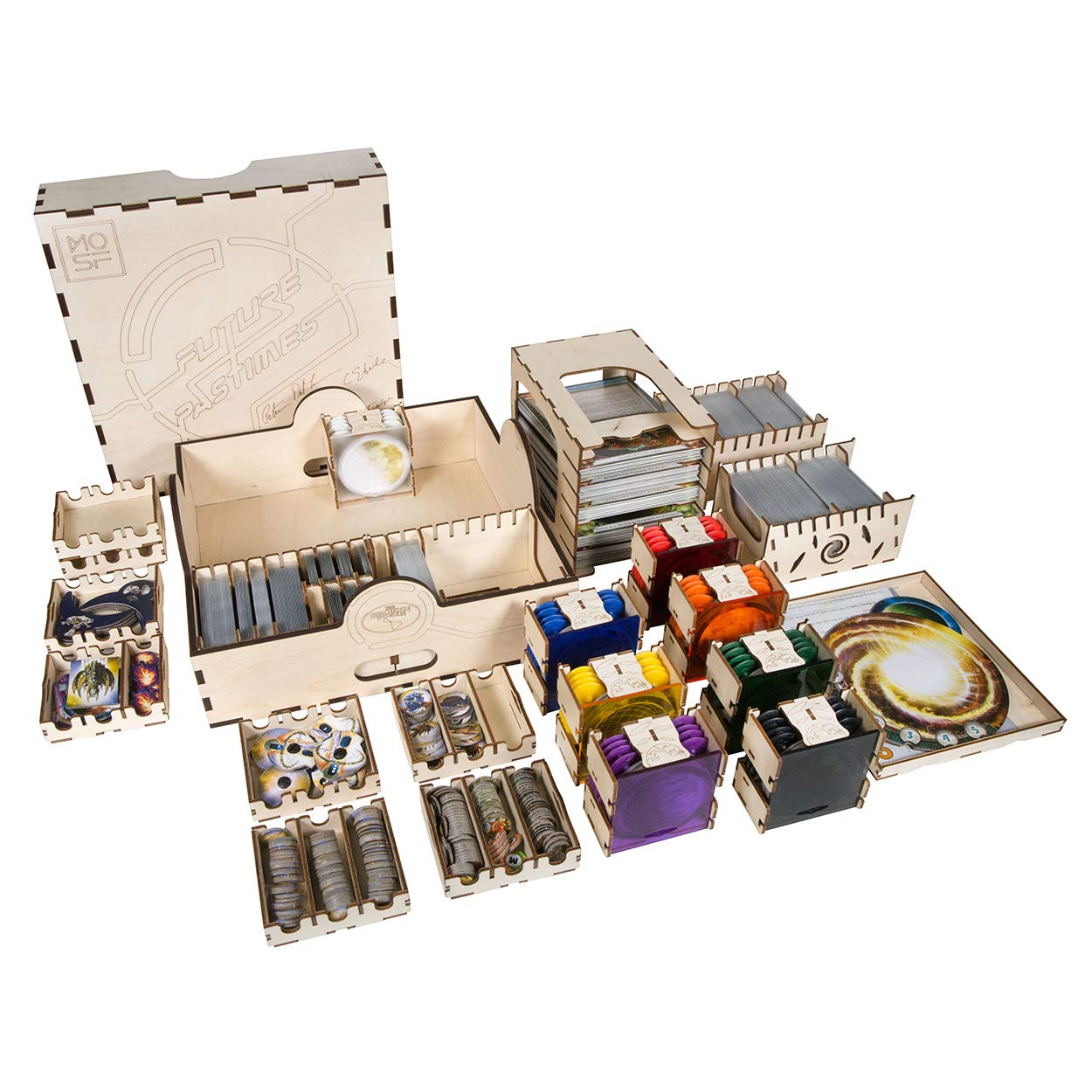 Cosmic Encounter Collector's Edition Wooden Storage Box with Multiple Trays - The Broken Token Compatible Game Crate for Board Game Organization & Protection - Perfect for Game Nights and Collector Displays