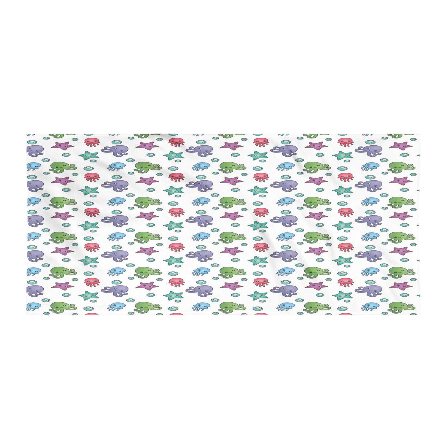 Ambesonne Quick Dry Microfiber Backpacking Towel - Lightweight, Absorbent & Compact for Camping, Hiking, Beach - Happy Smiling Sea Animals Design with Jellyfish, Octopus, Starfish & Bubbles - Multicolor Travel Towel for Outdoor Adventures & Water Activities