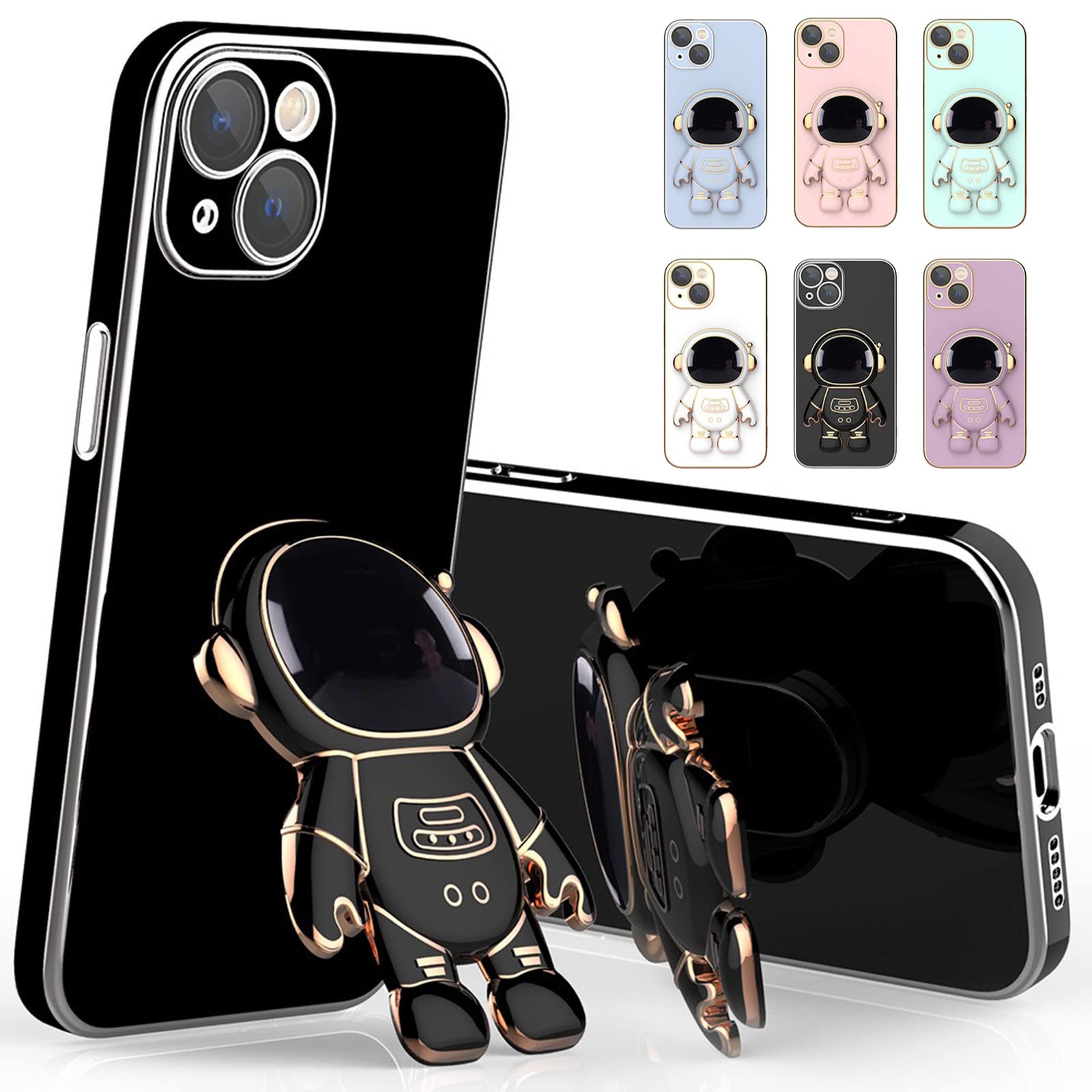 Lswrlixa 6D Plating Astronaut Phone Case Compatible with iPhone 11/12/13 Pro Max - Shockproof Protective Cover with Stand (Black) - Perfect for Space Enthusiasts & Everyday Protection