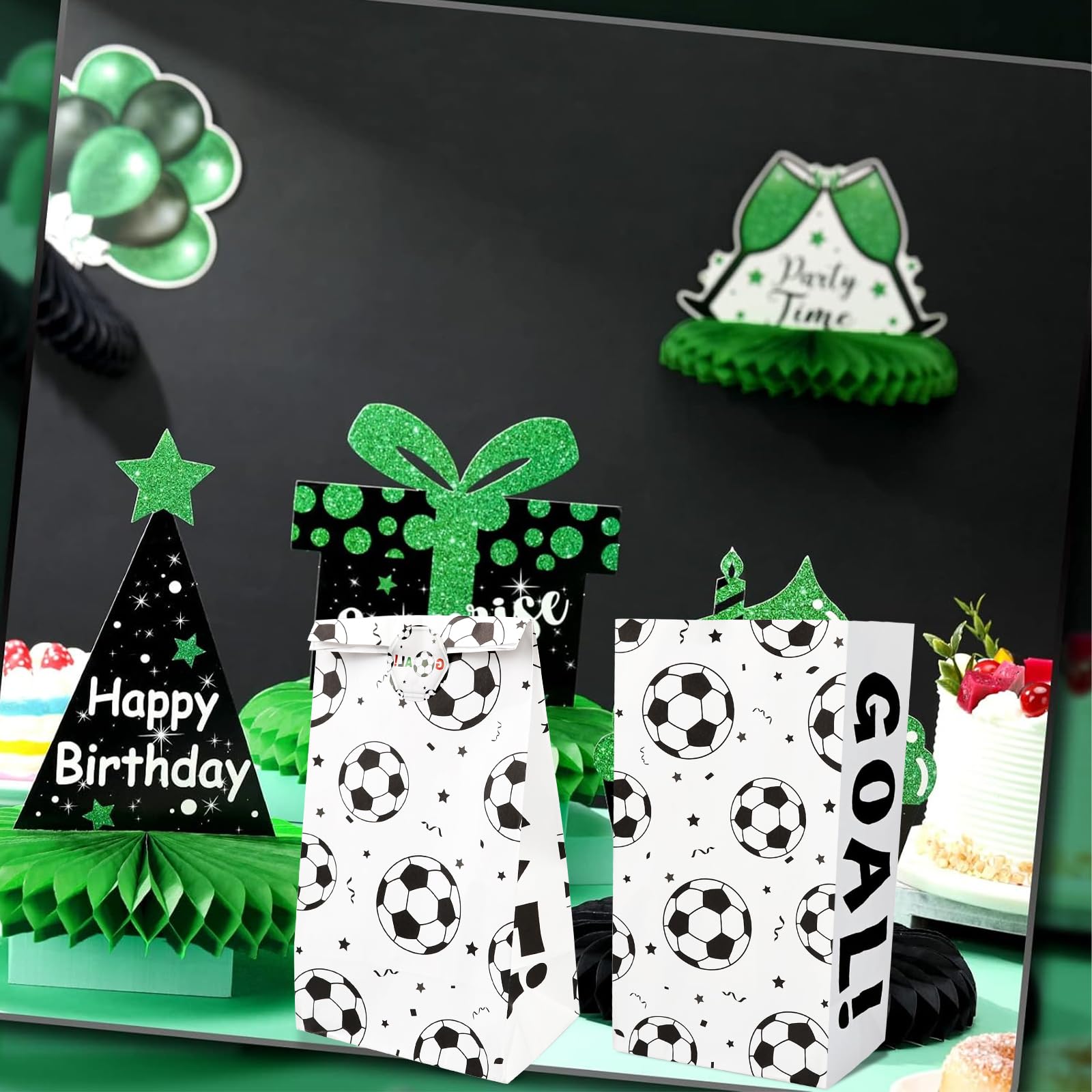 BLMHTWO 12 Pack Soccer Themed Paper Snack Bags with Stickers - Perfect for Kids Birthday Parties, Team Treats & Soccer Game Snacks | Party Favors & Gift Bags for Sports Events