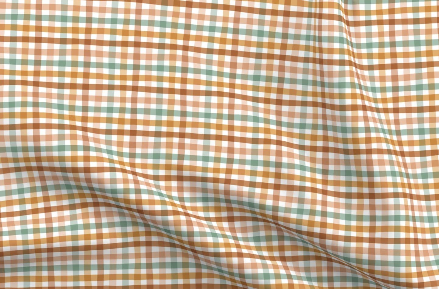 Gingham Plaid Spring Tartan Orange Sage Green Printed Chiffon Fabric Fat Quarter - DIY Sewing, Fashion Apparel, Dresses & Home Decor - Perfect for Spring Dresses, Curtains, Table Runners & Craft Projects