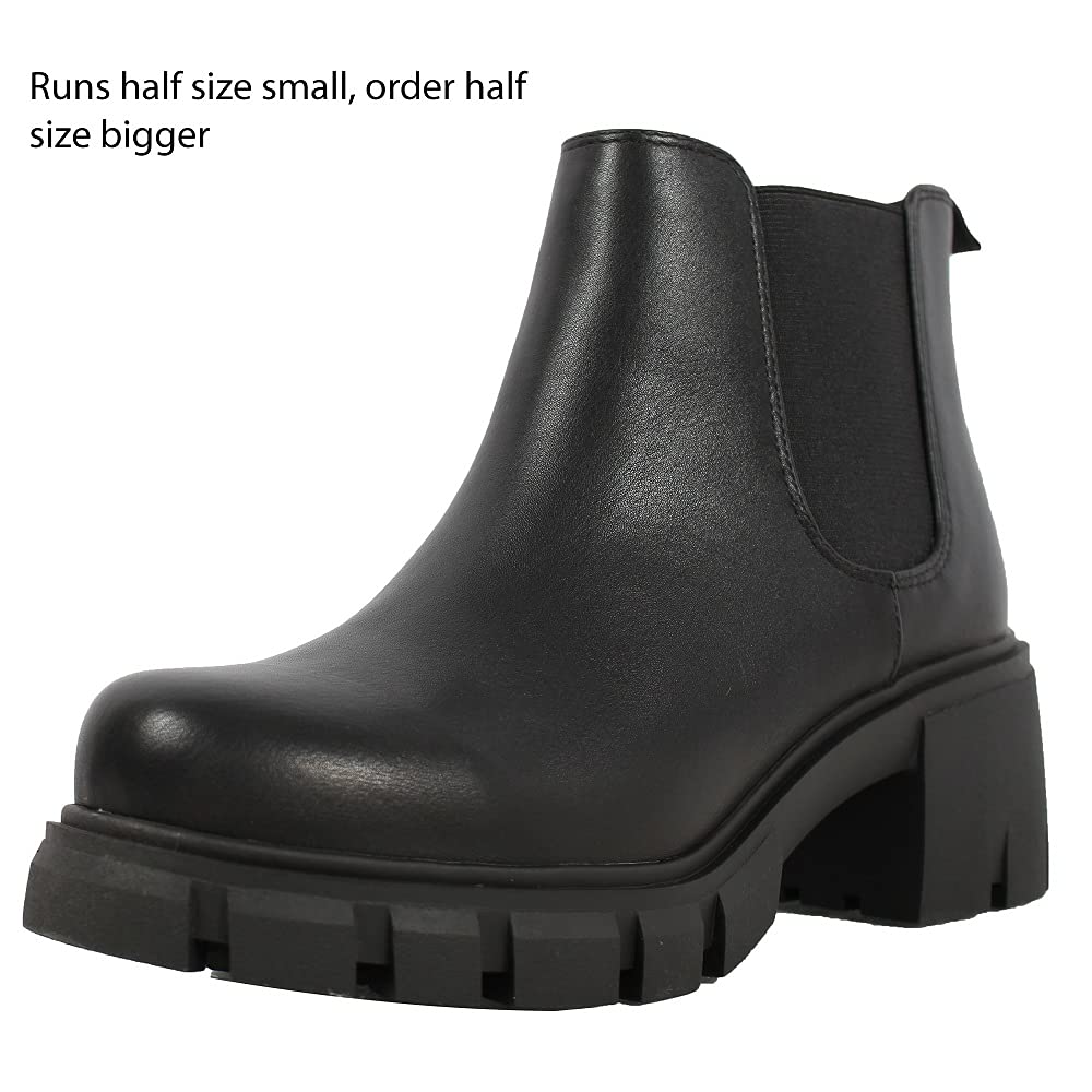 Women's Faux Leather Chelsea Ankle Boots - Slip On Lug Sole Booties for Women | Comfortable Winter & Fall Fashion Shoes for Casual Outfits & Office Wear