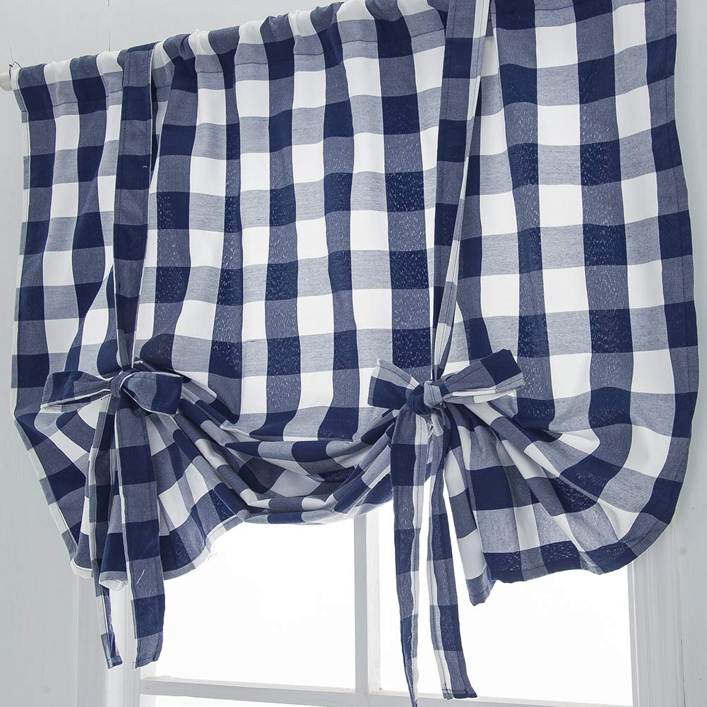 Farmhouse Blue Buffalo Check Thermal Curtains - Insulated for Small Windows & Home Decor