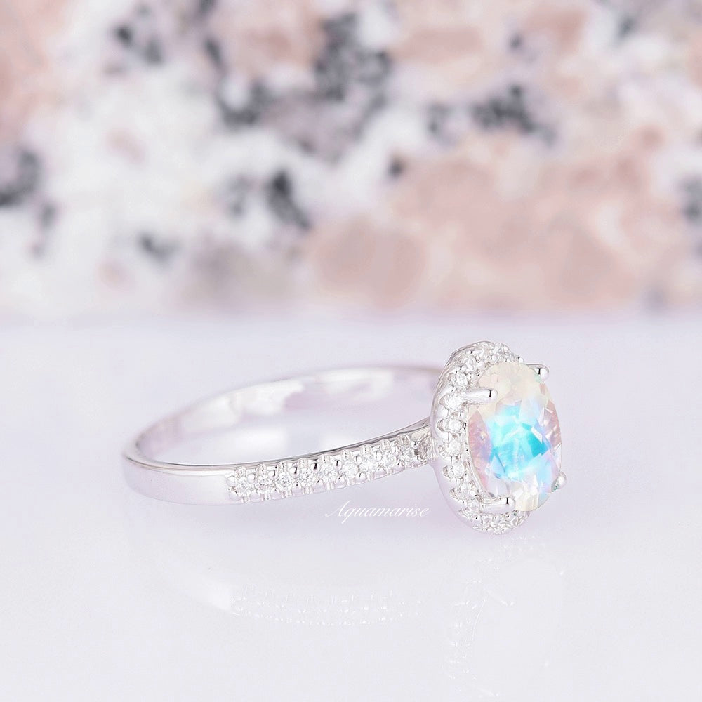 Natural Rainbow Moonstone Ring for Women - Sterling Silver 925, Handmade Boho Jewelry - Perfect for Gift, Wedding, Party & Everyday Wear