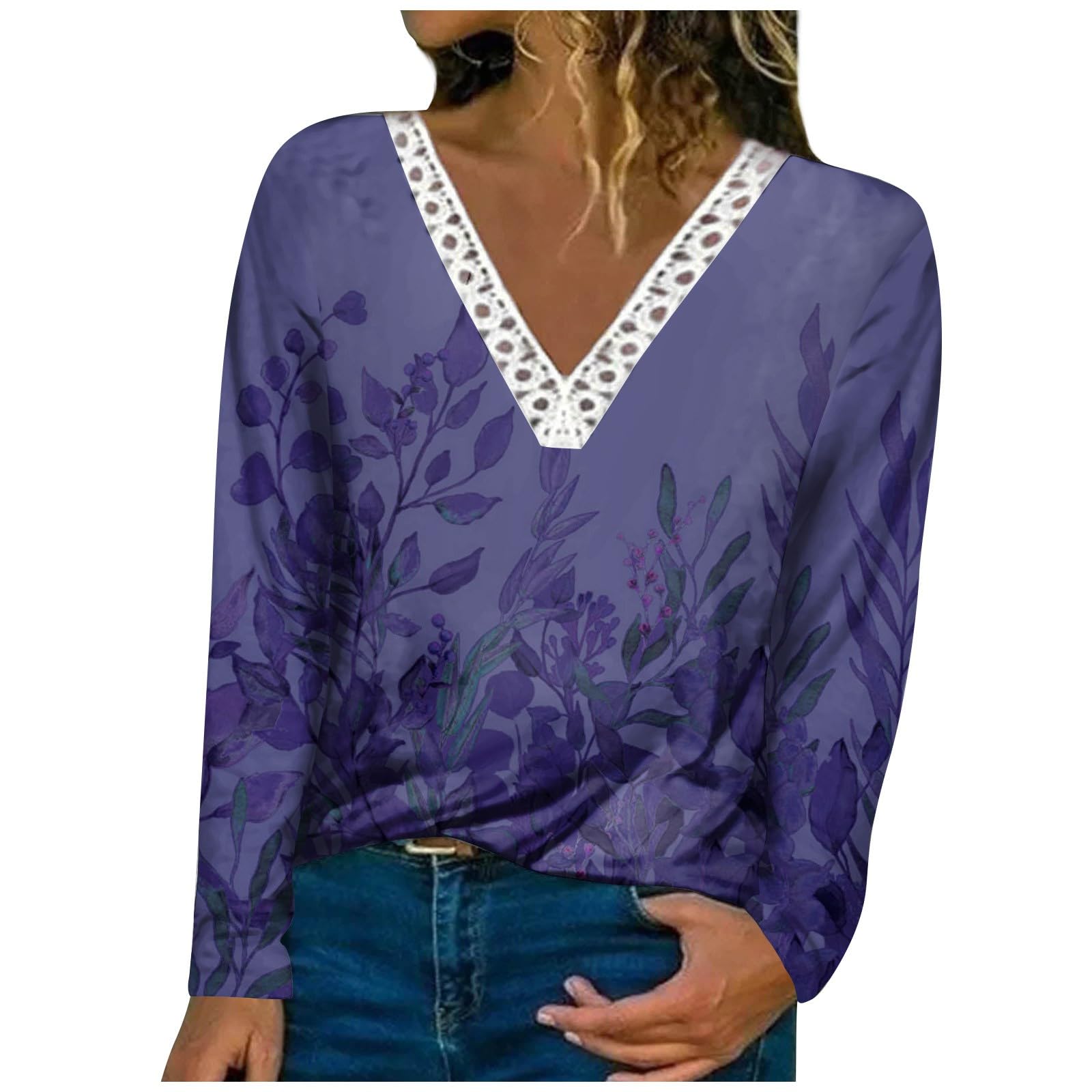 Women's Square Neck Casual Long Sleeve T-Shirt - Soft Cotton Blouse with V-Neck Design, Hawaiian Print & Striped Options - Perfect for Beach Outings, Office Wear & Everyday Fashion
