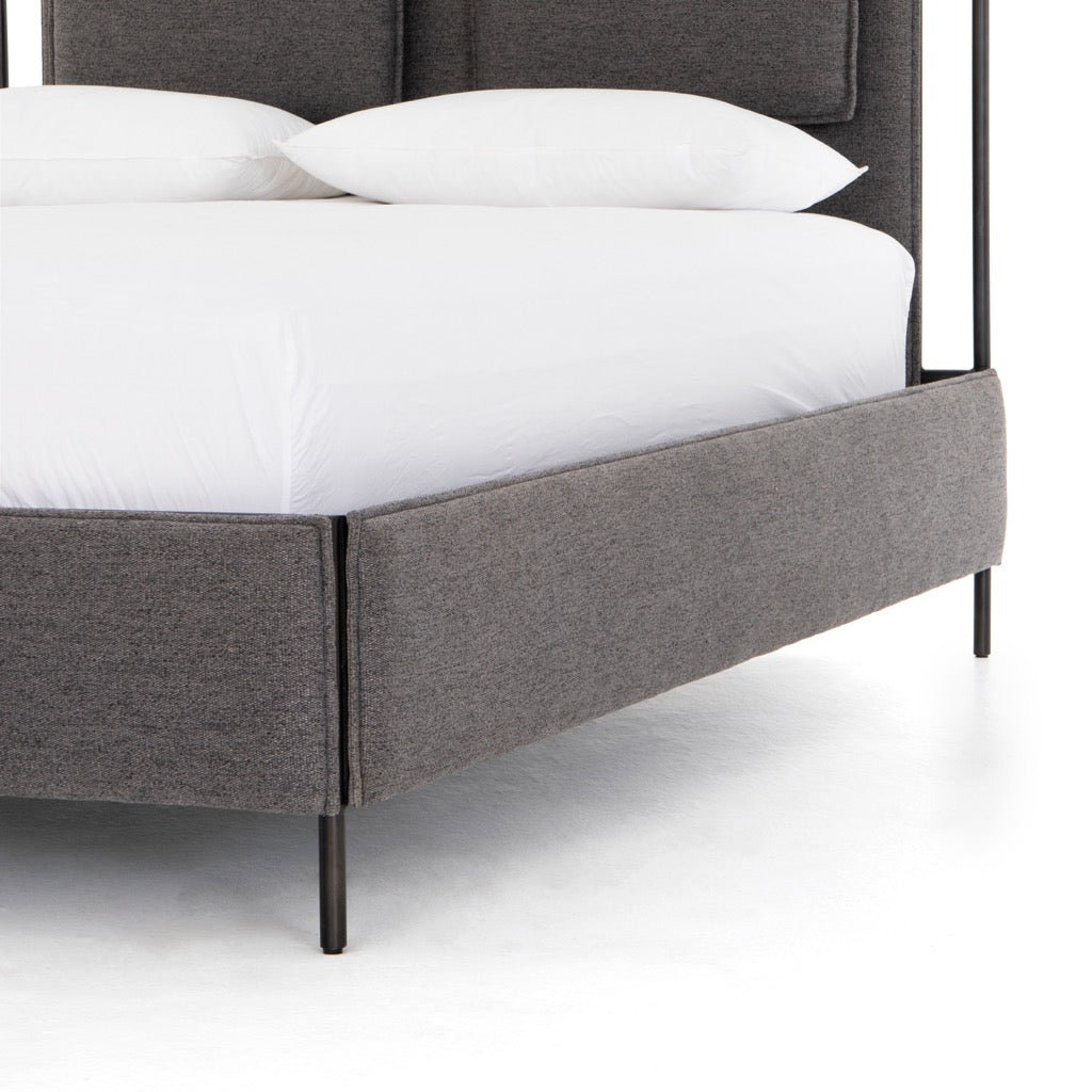 Leigh Upholstered Bed Frame - Queen Size San Remo Ash Fabric Platform Bed with Wooden Slats Support | Perfect for Modern Bedroom, Guest Room & Master Suite Decor