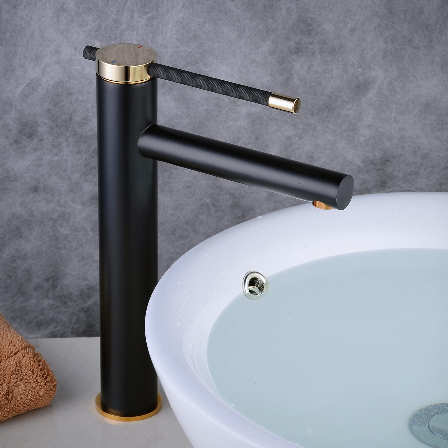 NEWRAIN Matte Black Single Handle Vessel Sink Faucet with Pop-Up Drain - Tall Bathroom Vanity Faucet for Vessel Sinks, Basin Mixer Tap - Perfect for Modern Bathroom & Powder Room Renovations
