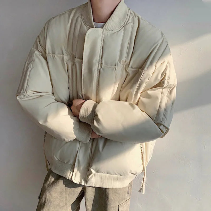Men's Fashion Round Collar Cotton Jacket - Thickened Winter Coat with Button Pocket & Niche Design | Solid Color Casual Outerwear for Daily Wear & Outdoor Activities (2024 Collection)