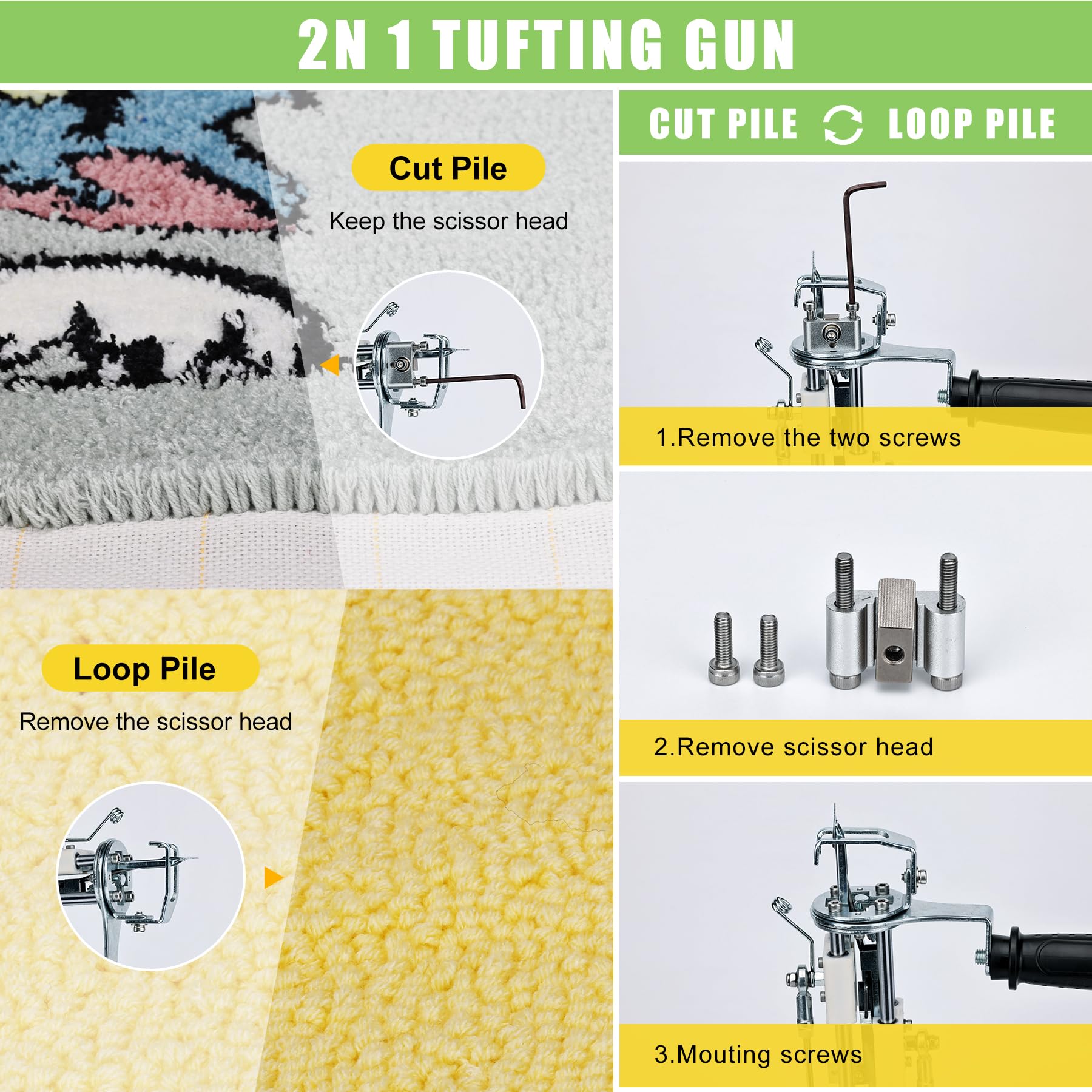 Zowwfast Rug Tufting Gun Starter Kit - 2 in 1 Cut Pile & Loop Pile Carpet Tufting Machine with Digital Speed Control, Non-Slip Grip & Carpet Trimmer - Perfect for DIY Rugs, Wall Hangings & Home Decor Projects