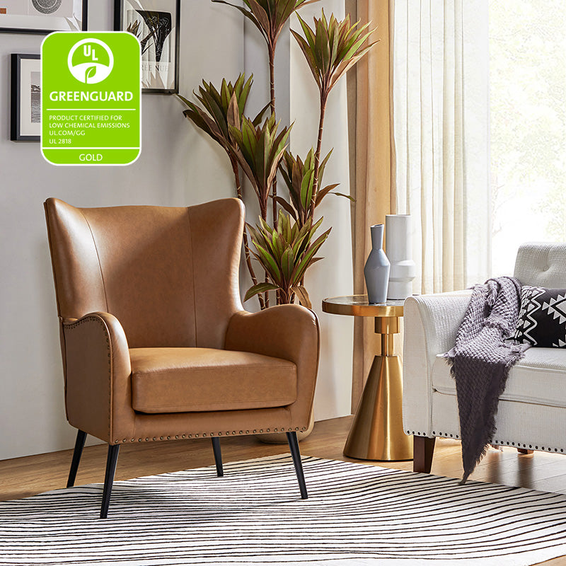 Stylish Shepherd Wingback Vegan Leather Armchair - Modern PU Leather Accent Chair for Living Room, Bedroom & Office - Comfortable Mid-Century Design with Optional Types