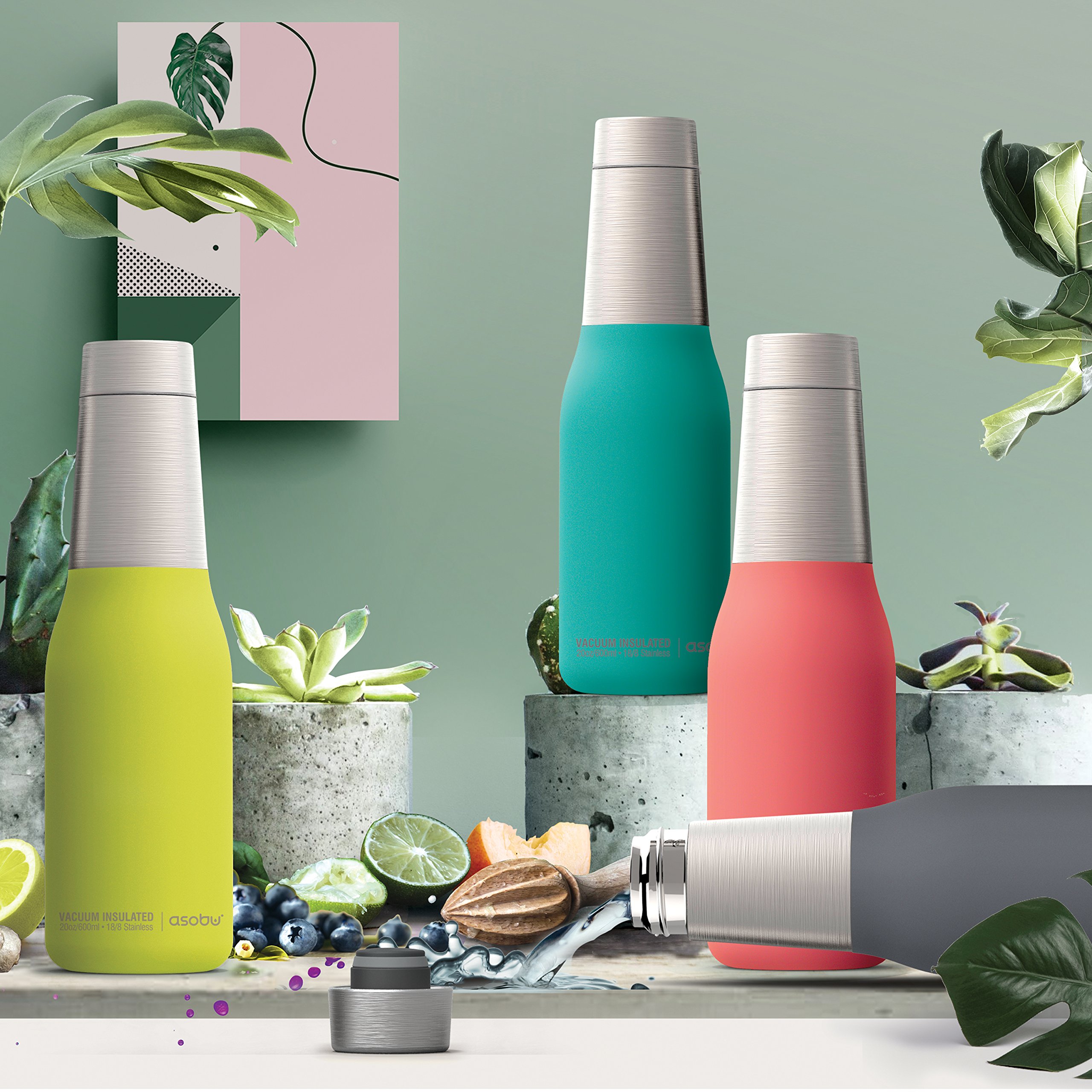 Asobu The Oasis 20oz Vacuum Insulated Stainless Steel Water Bottle - Double Wall, Leak Proof, BPA Free (Turquoise) - Perfect for Gym, Hiking, Travel & Everyday Hydration