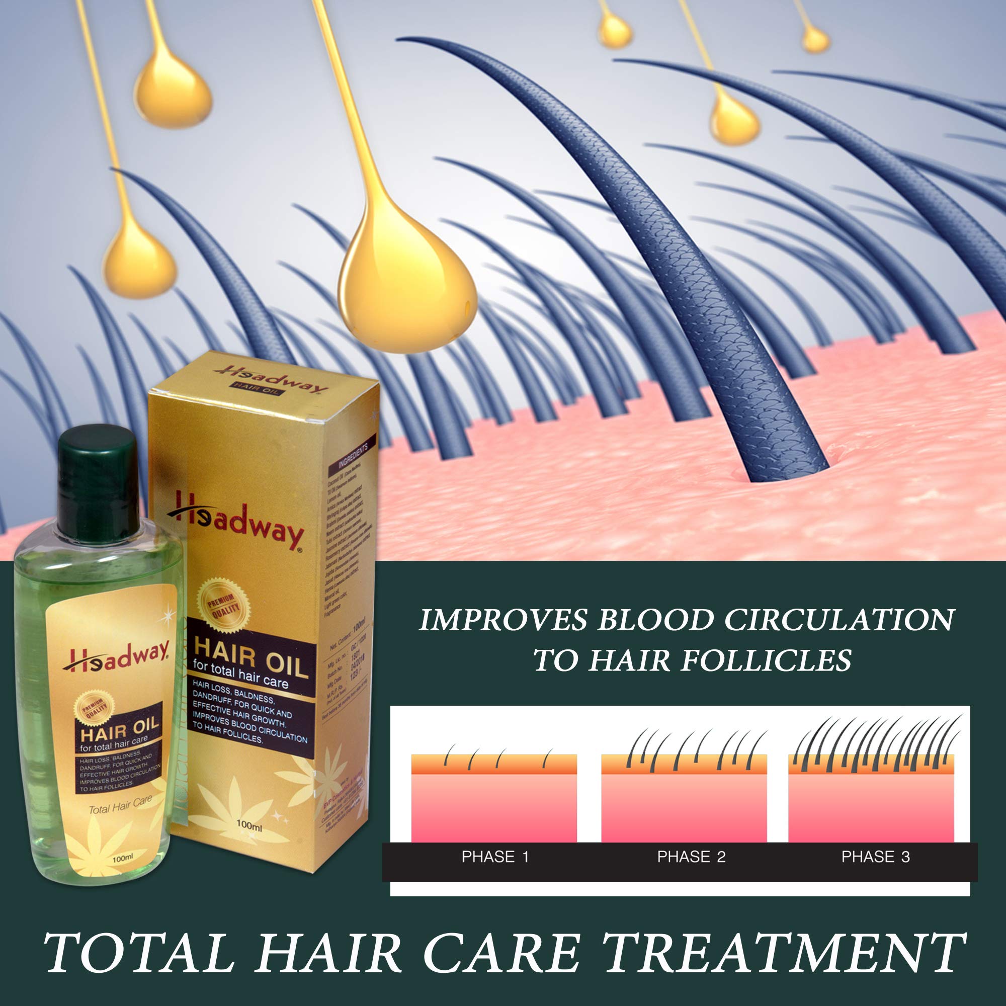Headway Hair Growth Oil for Men & Women - 100ml (Pack of 2) | Controls Hair Fall, Reduces Dandruff | Natural Hair Care Solution for Thicker, Healthier Hair | Perfect for Daily Use & Scalp Massage
