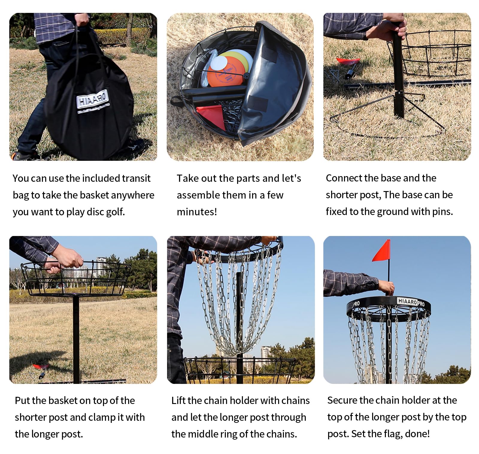 PDGA Approved HIAARO PRO Disc Golf Basket - Portable Heavy Duty 24-Chain Target for Professional Players | Perfect for Backyard Practice, Course Training & Tournament Play