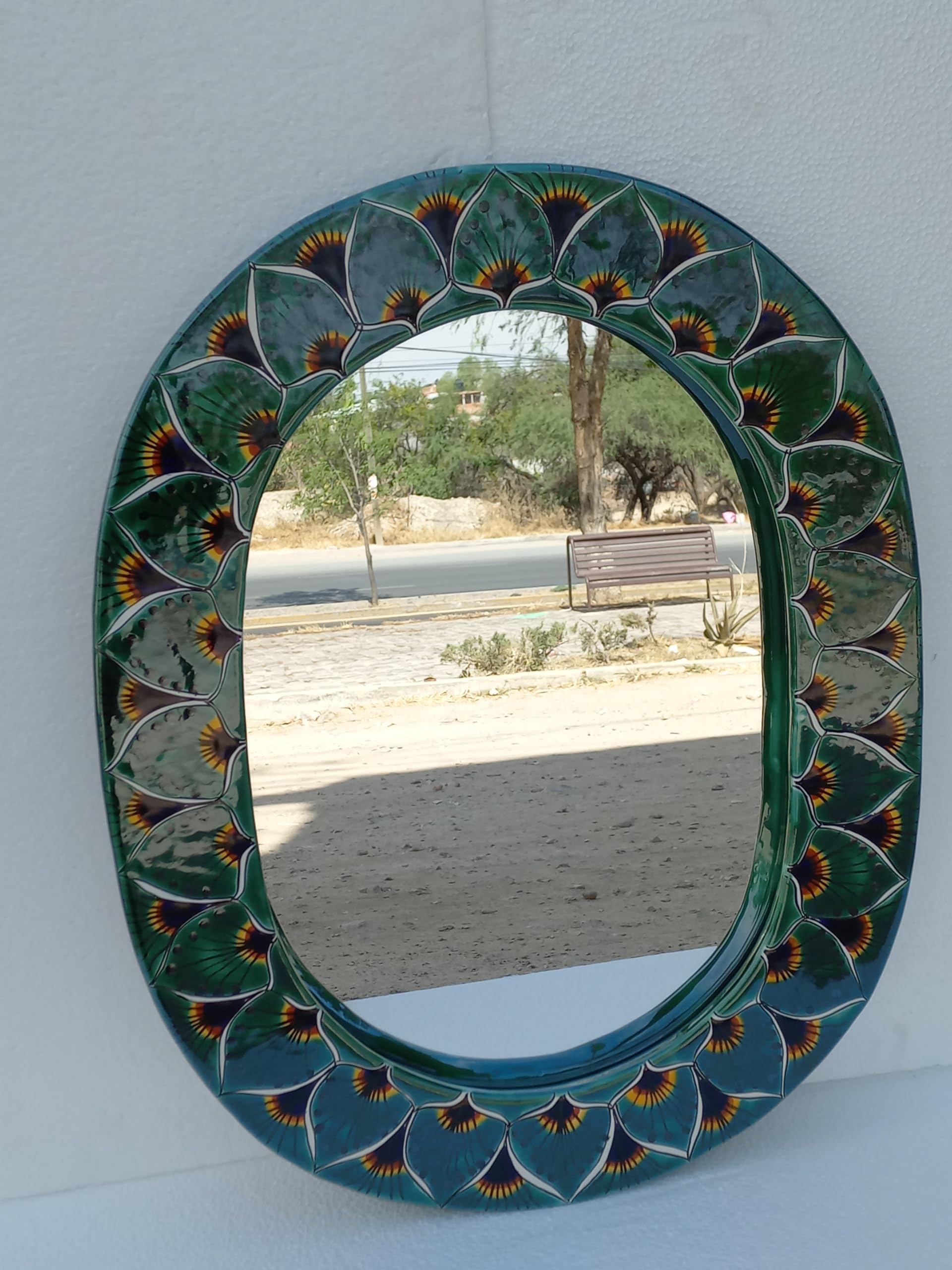 Handcrafted Talavera Mirror for Bathroom Wall Decor - Mexican Pottery Folk Art Hanging Vanity Mirror - Perfect for Bathroom, Bedroom, and Entryway Décor