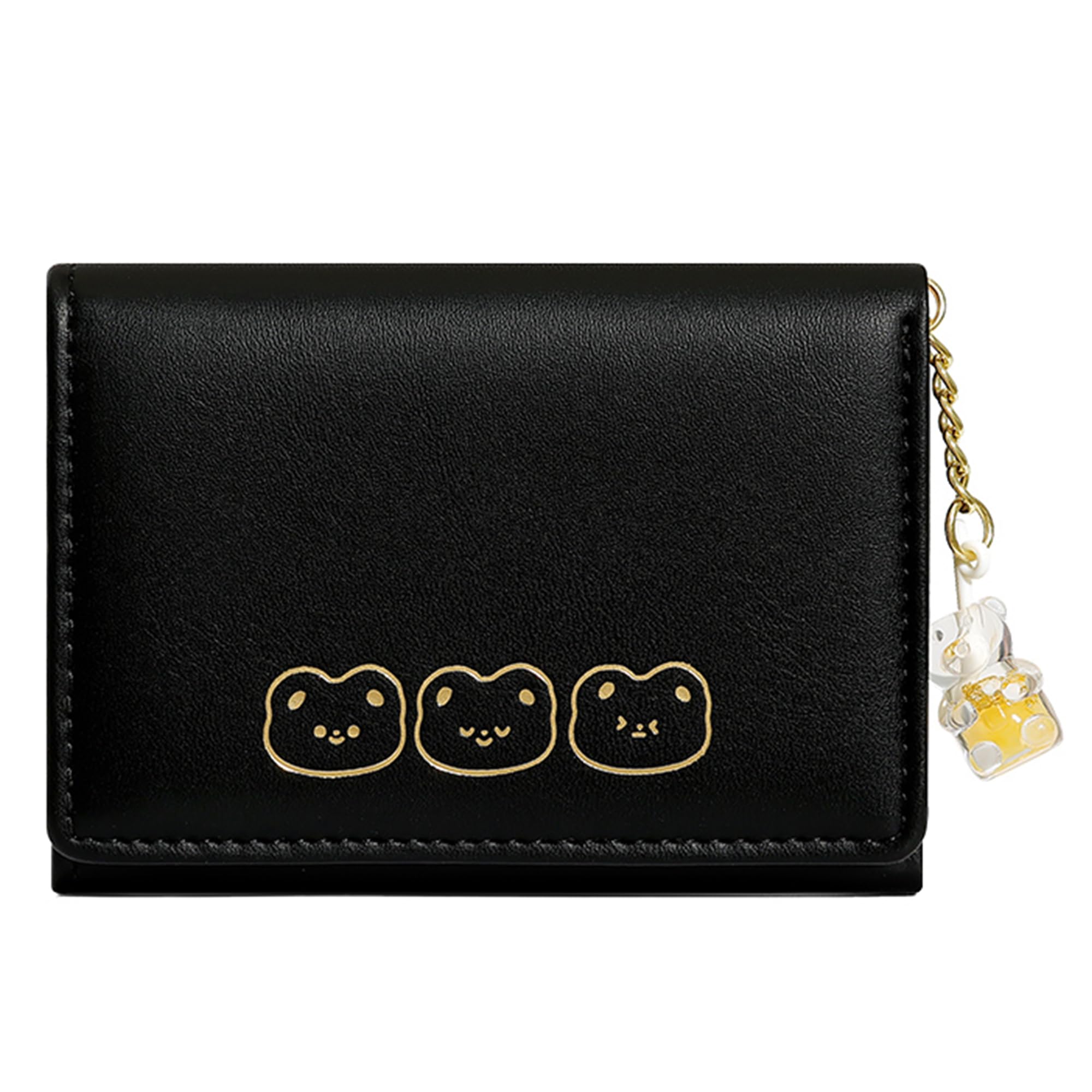 Stylish PU Leather Tri-Fold Wallet with ID Window & Card Slots - Cute Bear Design Women's Wallet for Cash, Cards & ID - Perfect for Everyday Use, Travel & Gift Giving (Black)