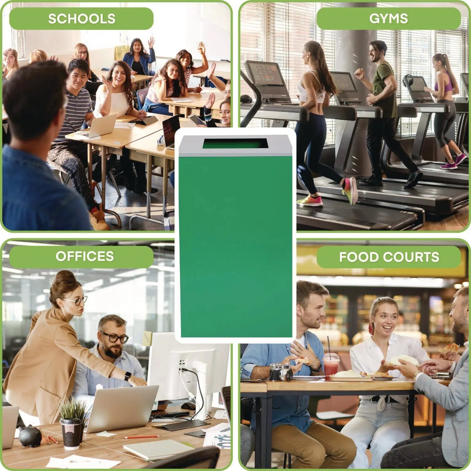 Alpine Industries 29 Gallon Steel Trash Can & Recycling Bin with Square Lid - Durable Green Waste Container for Kitchen, Office, Garage & Outdoor Use