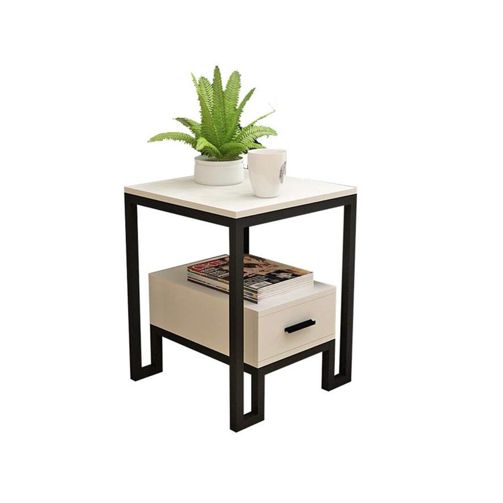 XIAOYAN Modern End Table with Drawer - Wooden & Wrought Iron Side Table for Living Room, Bedroom, Sofa or Coffee Table - Compact Nightstand for Small Spaces (Black) - Perfect for Apartments, Dorms & Home Decor