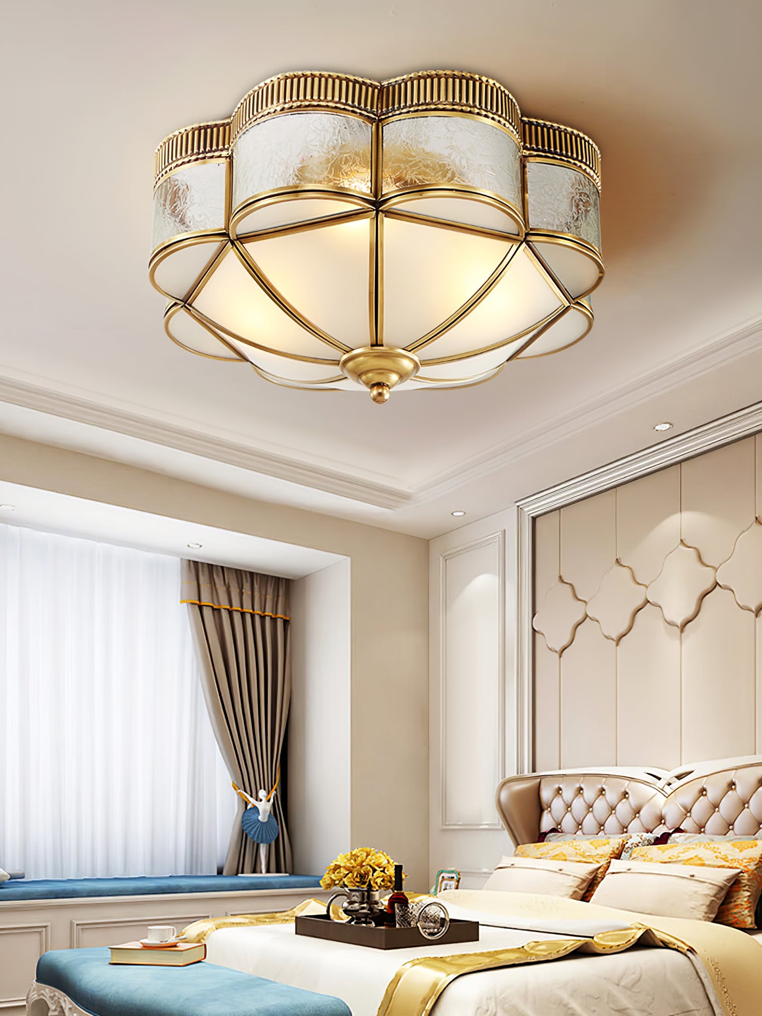 Vintage Brass Dome Flush Mount Ceiling Light Fixture - Elegant Lighting for Living Room, Bedroom, or Hallway
