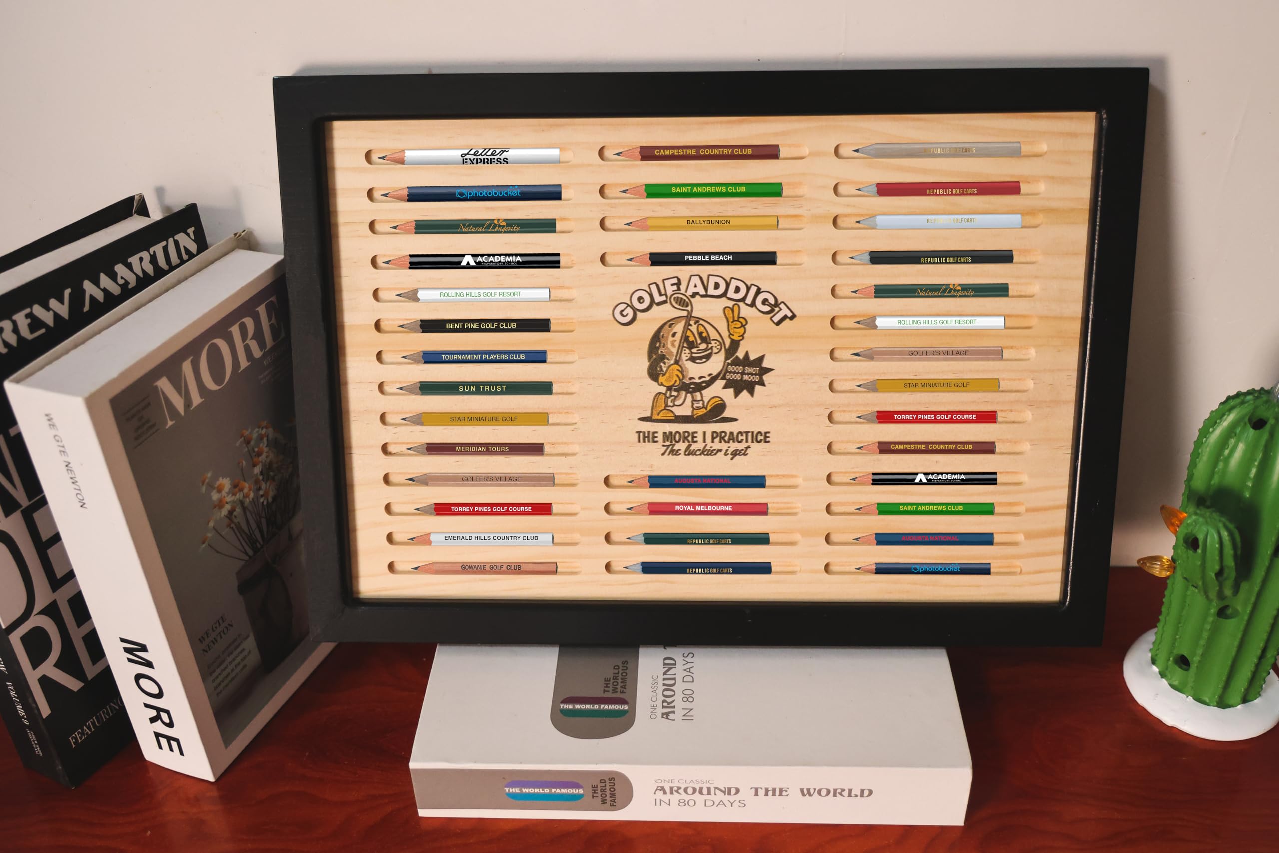 Premium Pine Wood Golf Pencil Display Case - Holds 36 Hexagonal Golf Pencils | Unique Golfer Gift for Men, Father & Husband | Golf Tournament Souvenirs & Collectibles | Perfect for Home Office, Man Cave or Golf Clubhouse Display