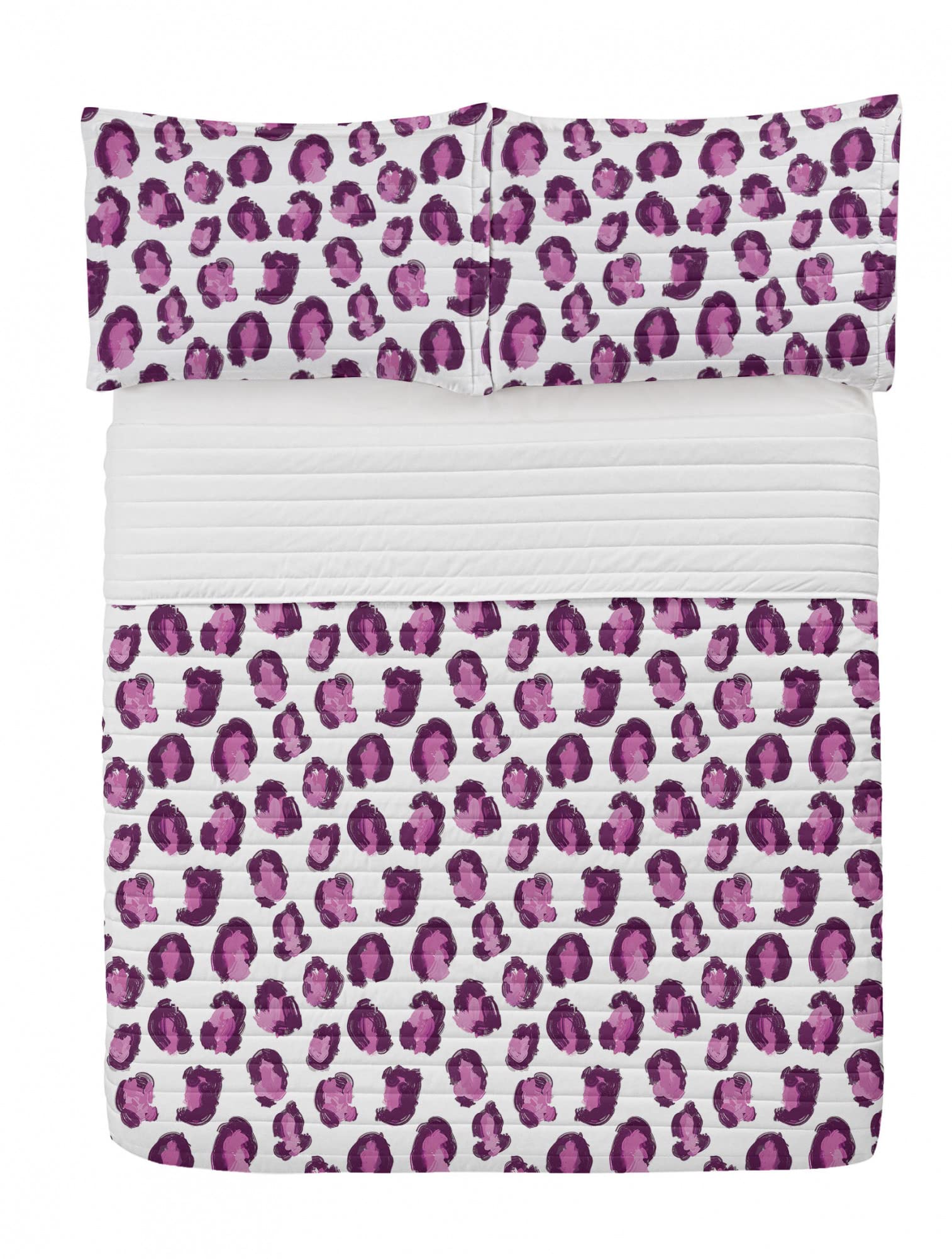 Ambesonne Leopard Rainbow Microfiber Bedspread Set - Modern Abstract Animal Print Comforter with Pillow Shams | Soft Queen Size Bedding in Plum Pink & White | Perfect for Contemporary Bedrooms & Guest Rooms