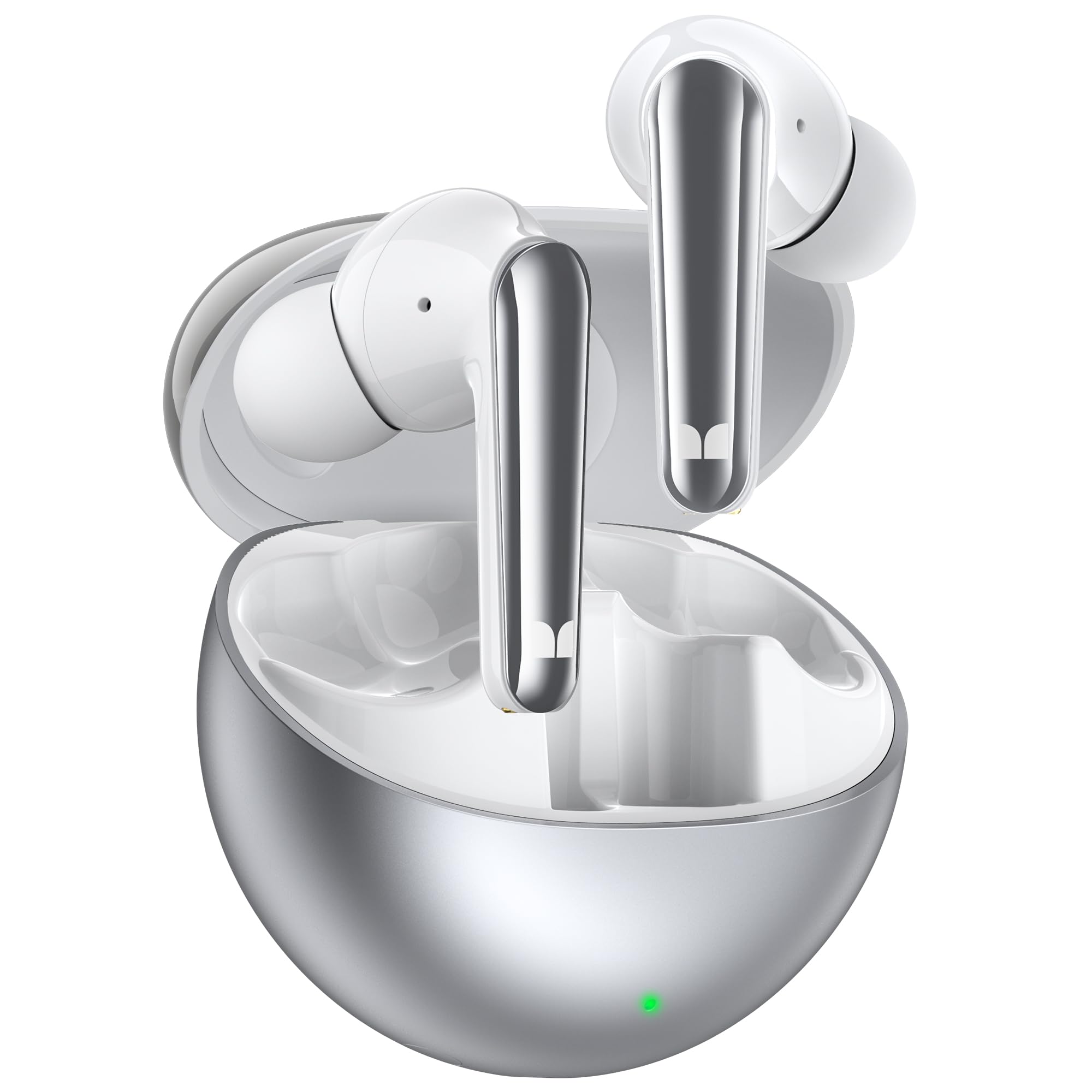 Monster N-Lite 203 AirLinks Wireless Bluetooth 5.3 Earbuds - HiFi Stereo Sound, 30H Playtime, Crystal Clear Calls, USB-C Fast Charging, IPX6 Waterproof in-Ear Headphones (Silver) - Perfect for Gym, Running, Travel & Workouts