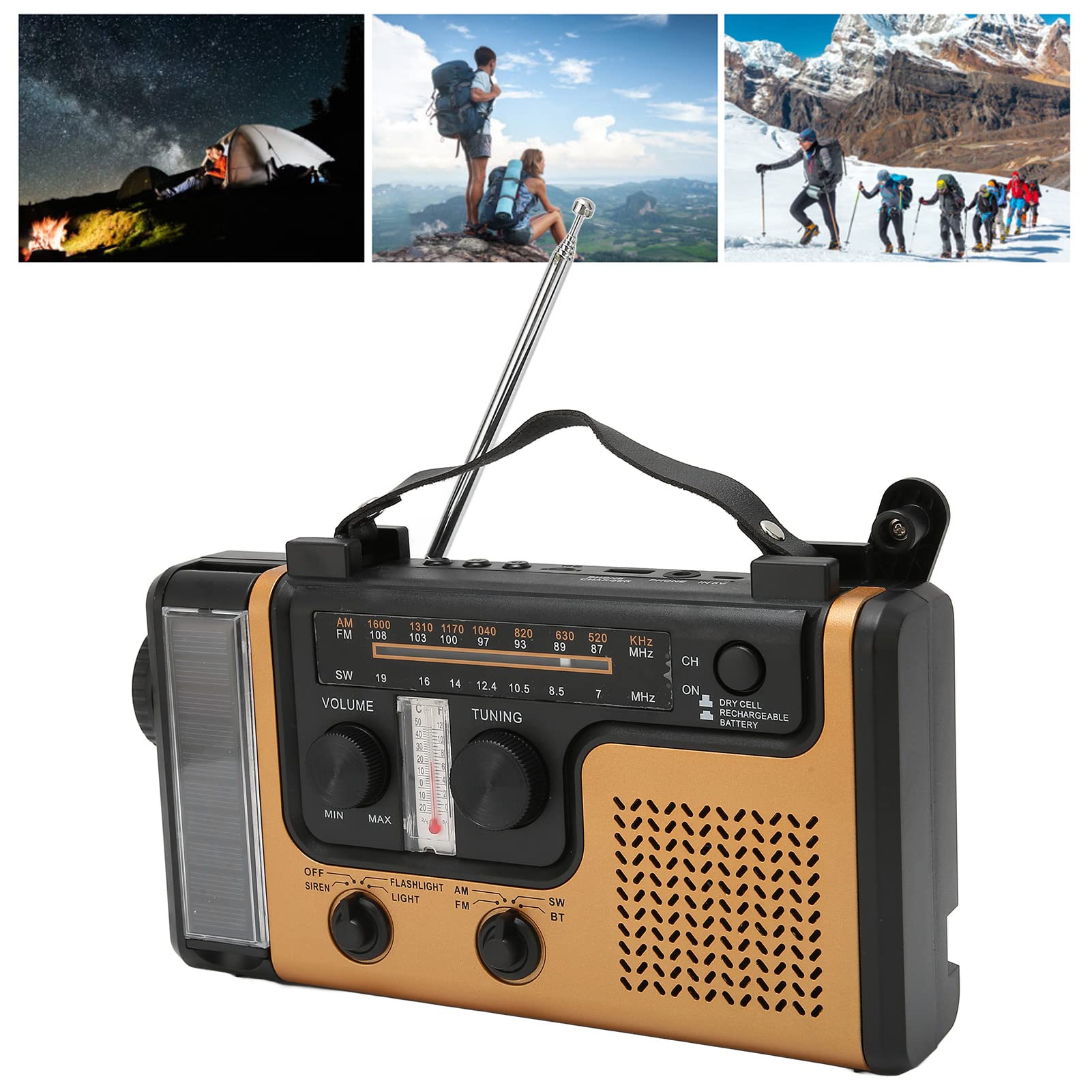 SYH&AQYE 便携式LED太阳能收音机，2000mAh AM FM SW手摇MP3播放器，内置扬声器，带应急手电筒，适用于露营、徒步、夜间、紧急情况、户外探险、家庭备用
