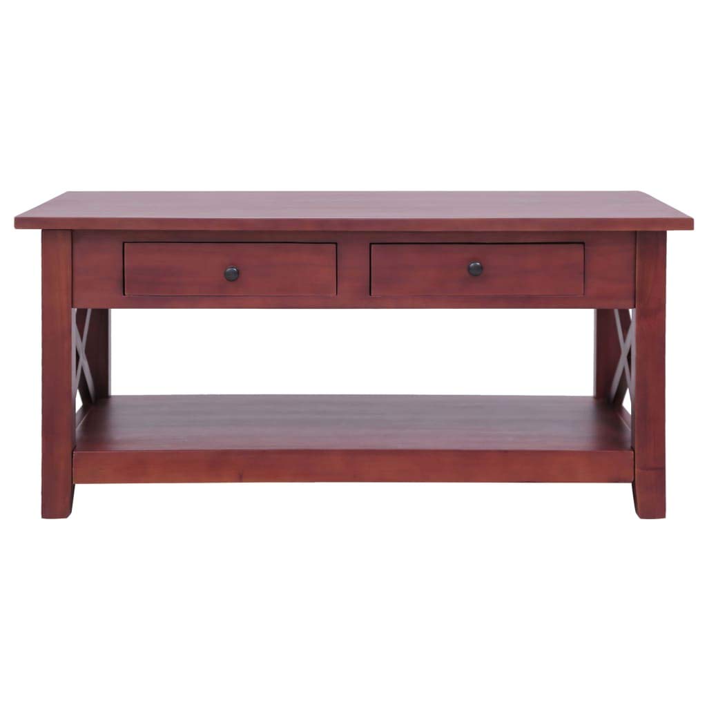Modern Solid Mahogany Wood Coffee Table with Storage Shelf & Drawer - 39.4
