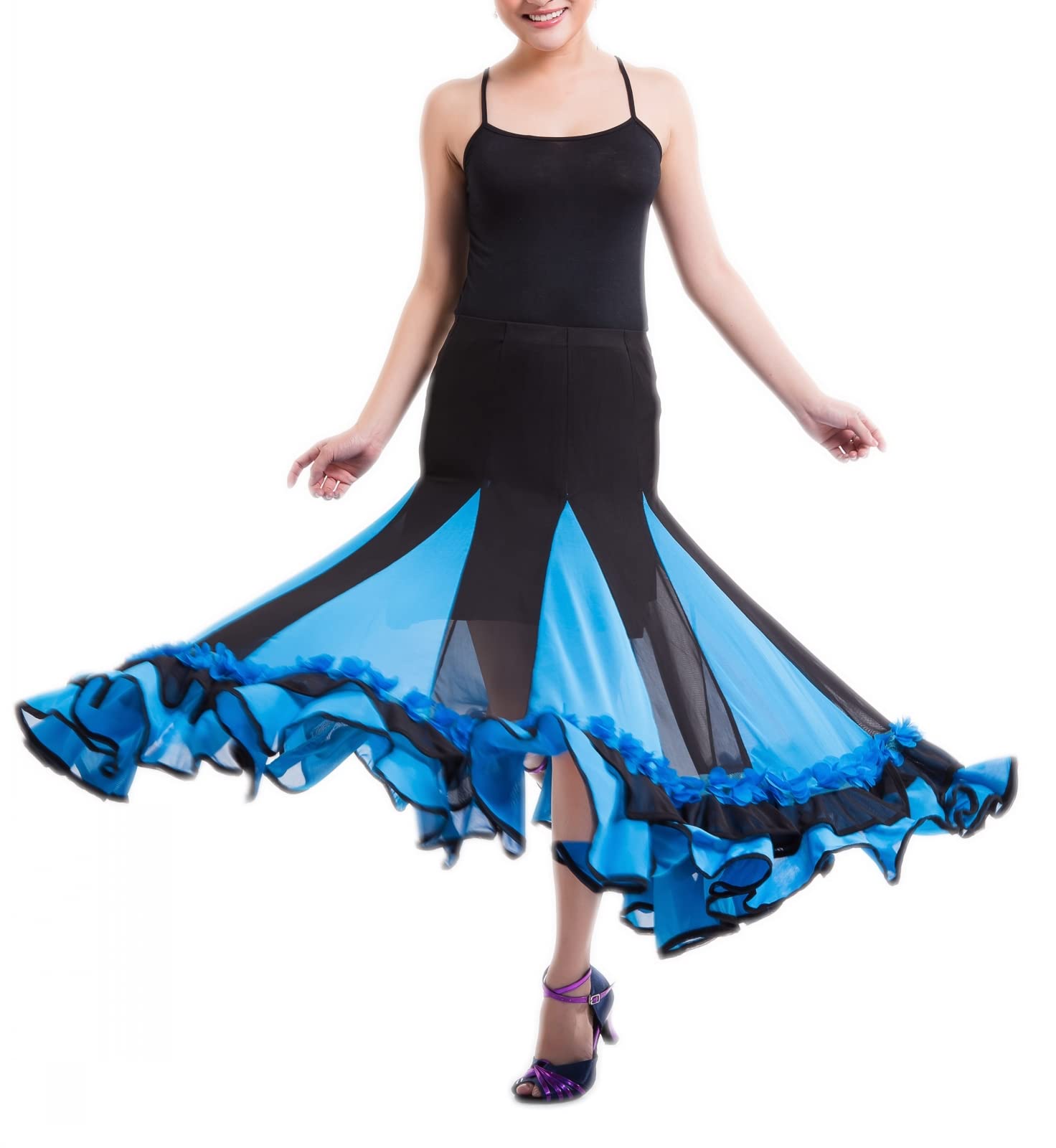 Elegant Ballroom Latin Dance Party Long Swing Tiered Skirt for Women - Perfect for Salsa, Tango & Social Dancing Events
