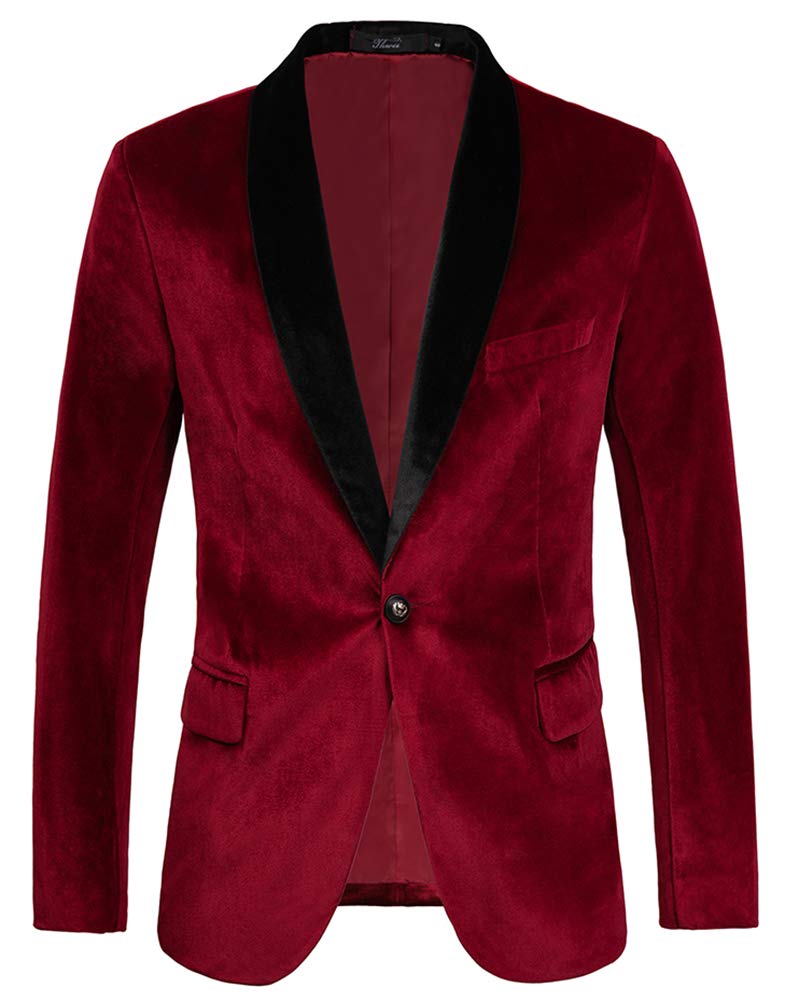 Men's Velvet Blazer Slim Fit One Button - Wedding & Party Jacket