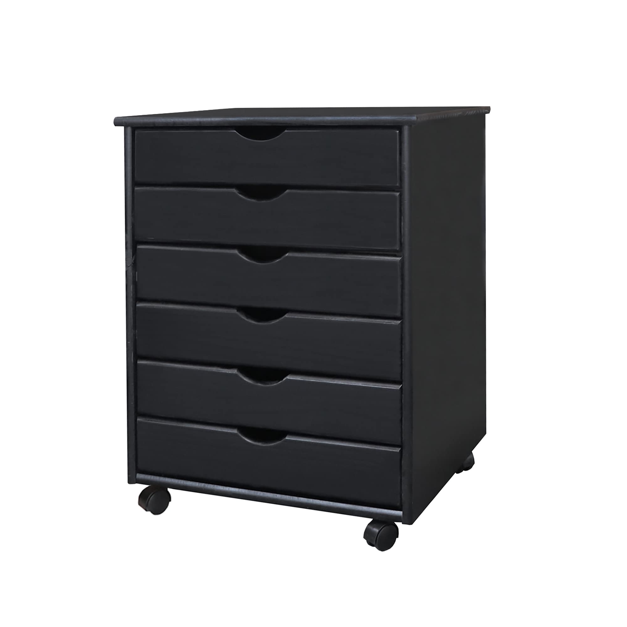 Adeptus-Jela Original 6-Drawer Extra Wide Solid Wood Rolling Cart - Black | Sturdy Mobile Storage for Office, Craft Room, Kitchen & Bathroom Organization