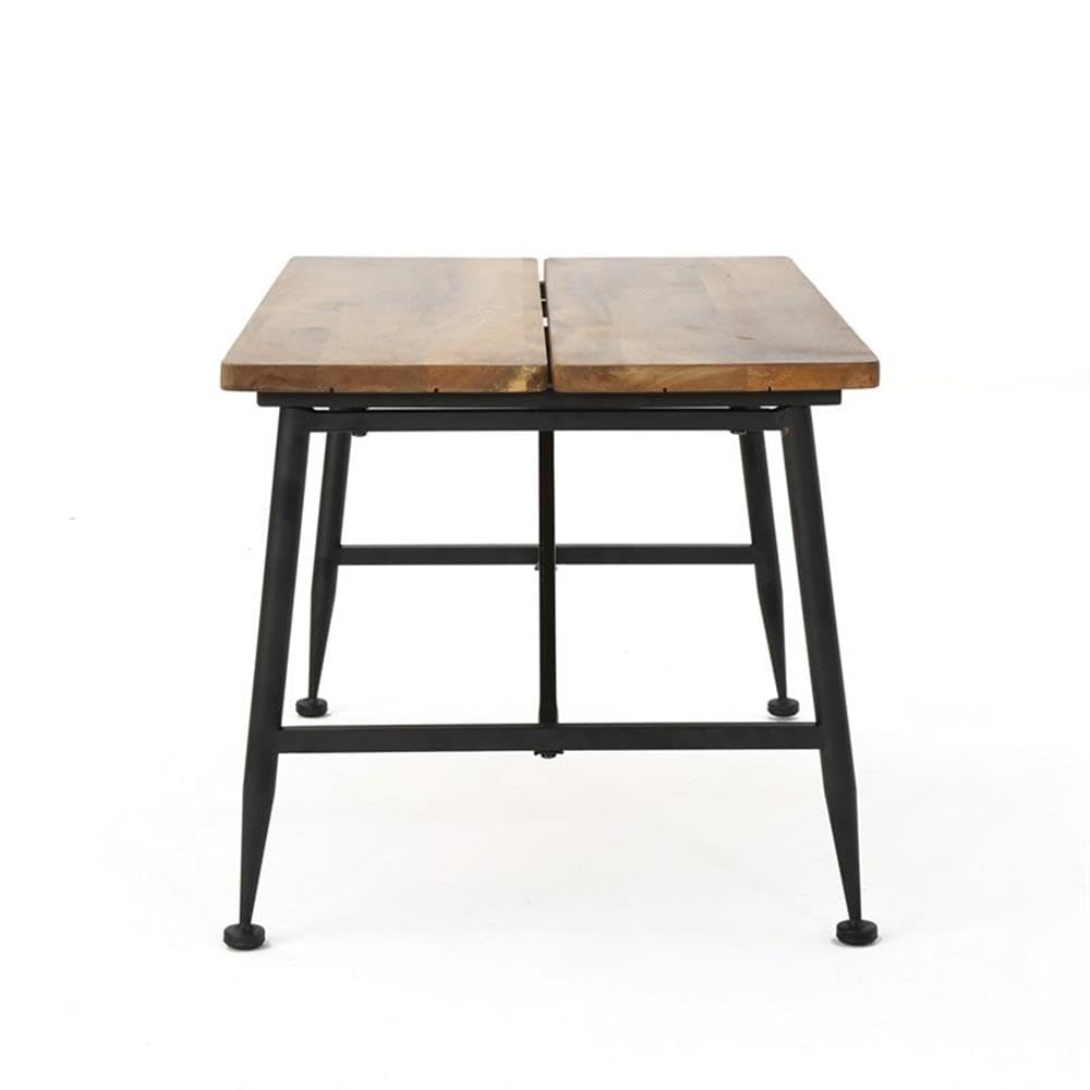 Noble House Ocala Outdoor Acacia Wood and Iron Coffee Table - Weather-Resistant Brown/Black Patio Furniture for Garden, Deck, or Poolside Use