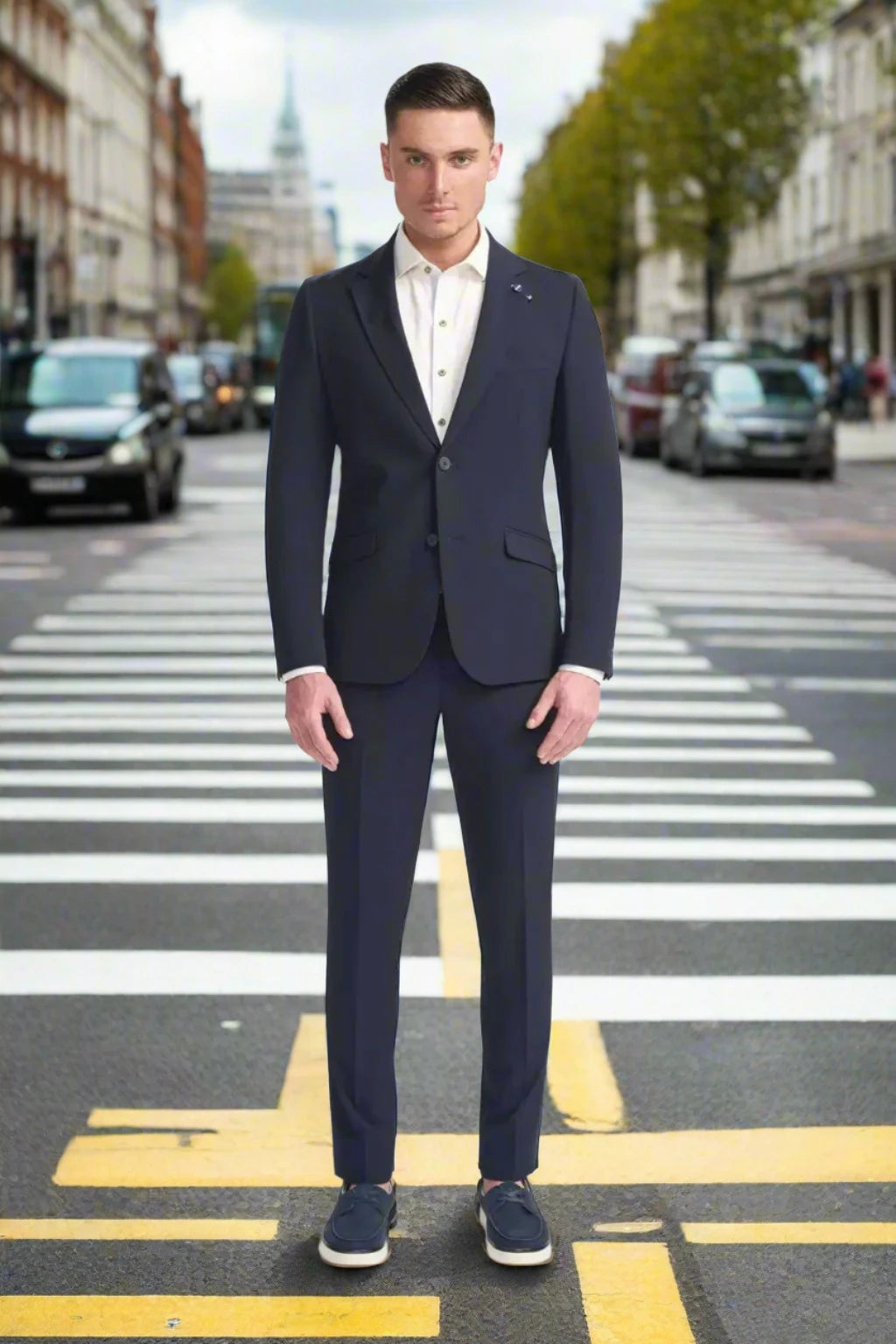 Cavani Men's Siren Seersucker Navy 2 Piece Suit - Slim Fit Summer Wedding Suit for Business Formal & Casual Occasions