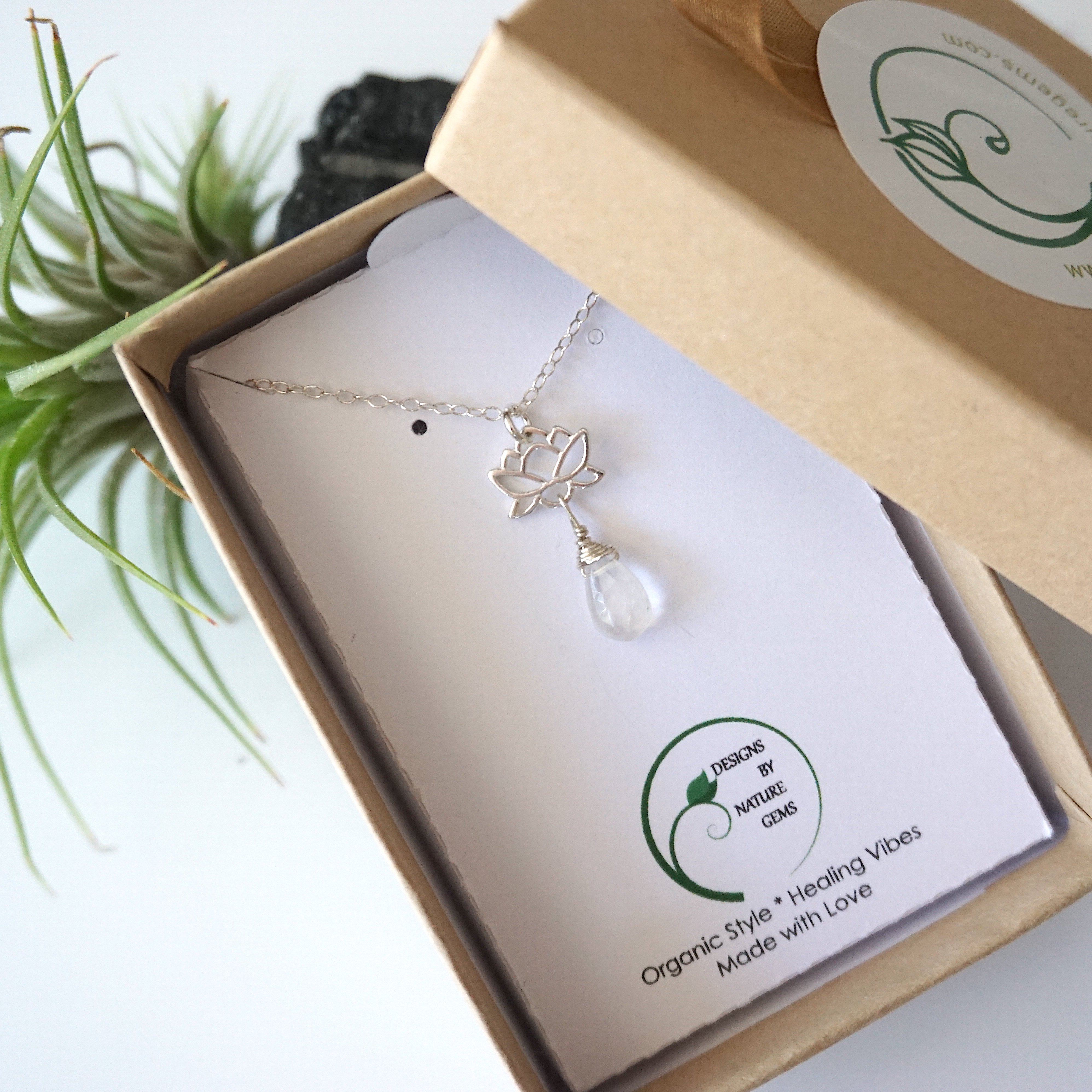 Rainbow Moonstone Sterling Silver Lotus Charm Drop Necklace - Elegant Boho Jewelry for Women, Perfect for Weddings, Parties & Everyday Wear
