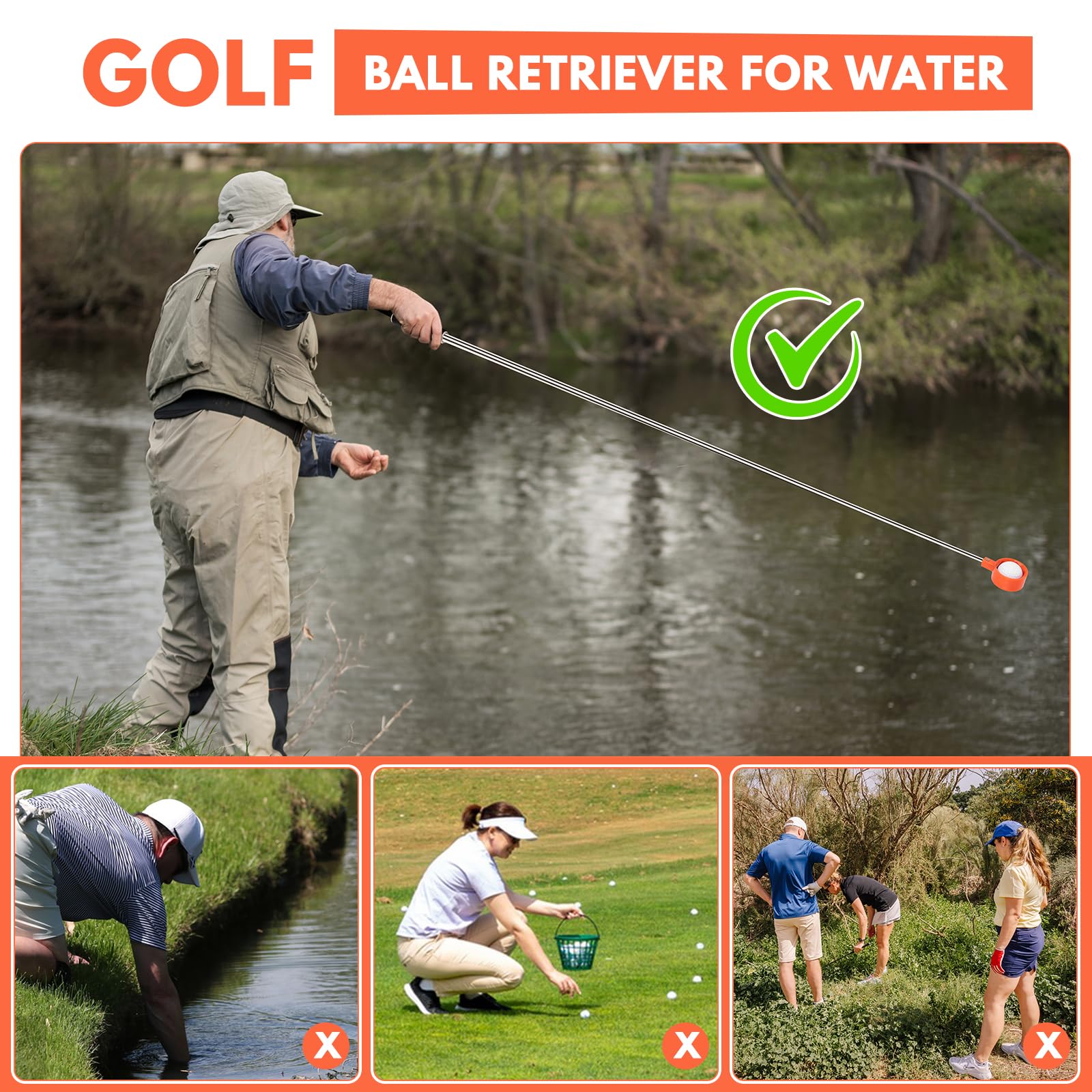 Montela Telescopic Golf Ball Retriever 9-12FT - Lightweight Aluminum Alloy Golf Ball Grabber for Water Hazards - Extendable Golf Accessory for Men - Perfect for Pond, Lake & Course Retrieval