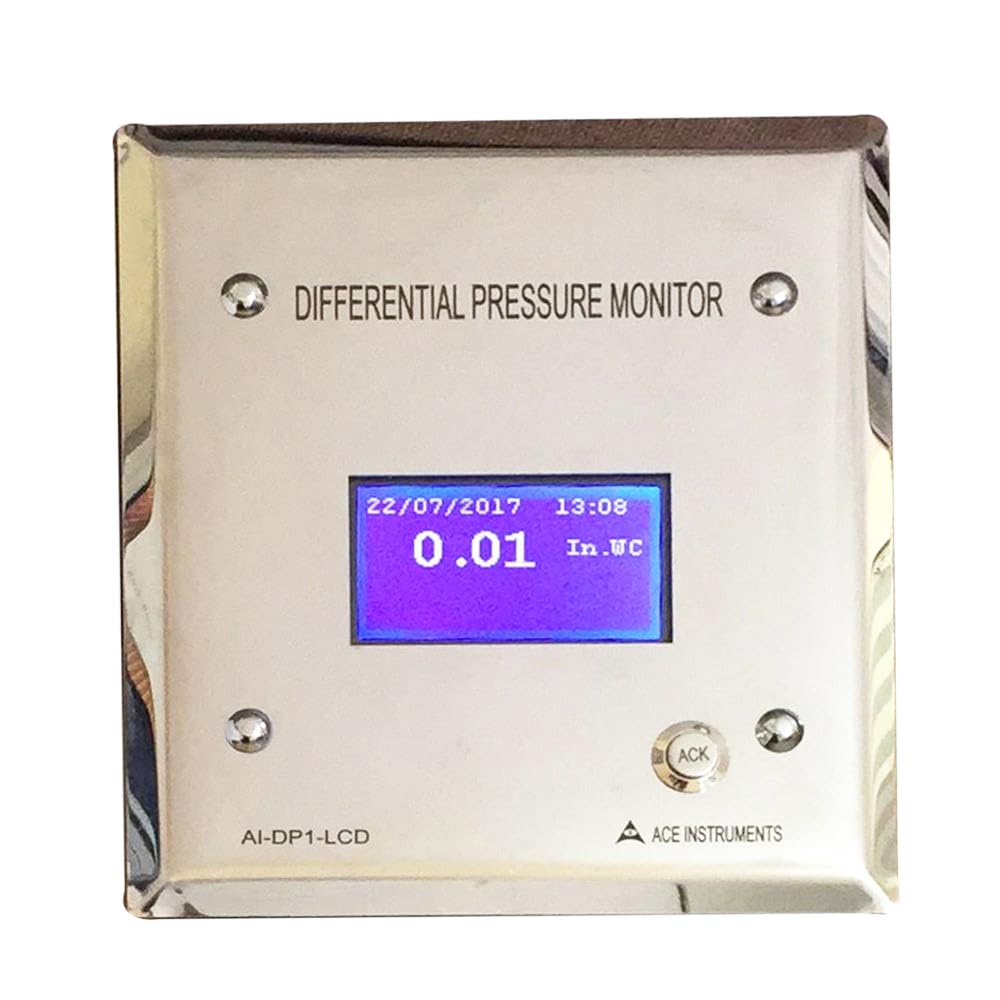 High Accuracy Digital Differential Pressure Gauge -180 to 180 Pa (-0.72 to 0.72 in.WC) with NABL Calibration Certificate | ACE AI-DP1-LCD Model with 4-20mA & RS485 Output | Ideal for HVAC Systems, Cleanrooms, and Industrial Process Monitoring