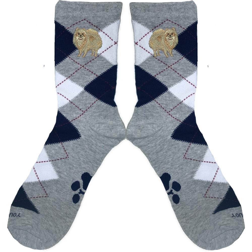YourBreed Embroidered Pomeranian Argyle Socks for Men & Women - Comfortable Unisex Fashion Socks - Perfect for Dog Lovers, Casual Wear & Gift Giving