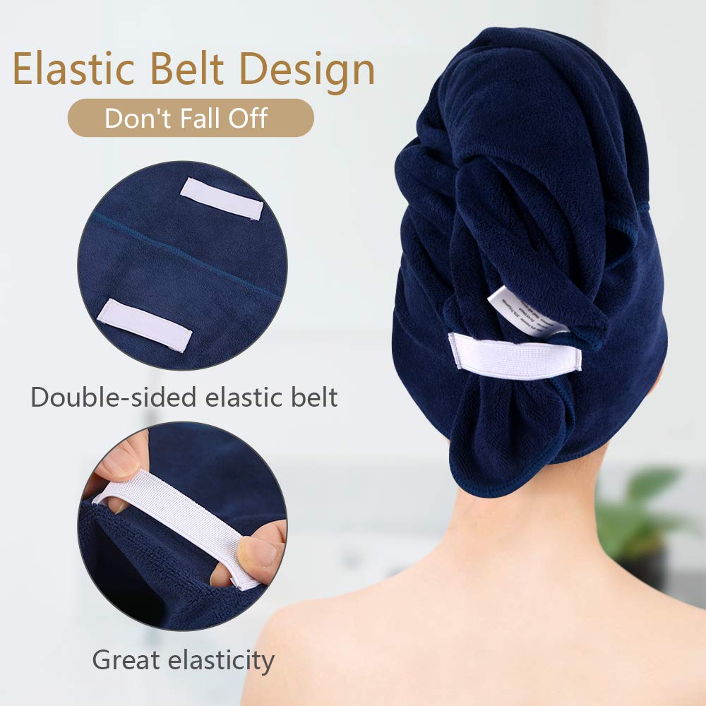 **SUNLAND Microfiber Hair Towel Wrap - Super Absorbent, Fast Drying, Anti-Frizz for Wet & Curly Hair - Soft Hair Turban with Elastic Band (40