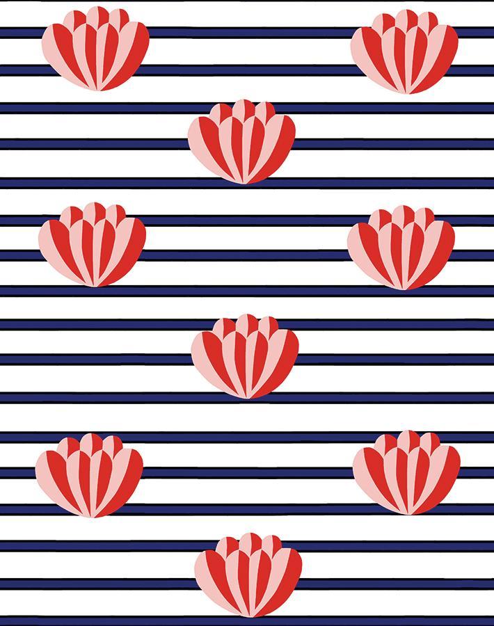 Clare V. 'Lotus Stripe' Navy Blue Wallpaper - Premium Peel & Stick Wallpaper for Living Room, Bedroom, or Office Decor