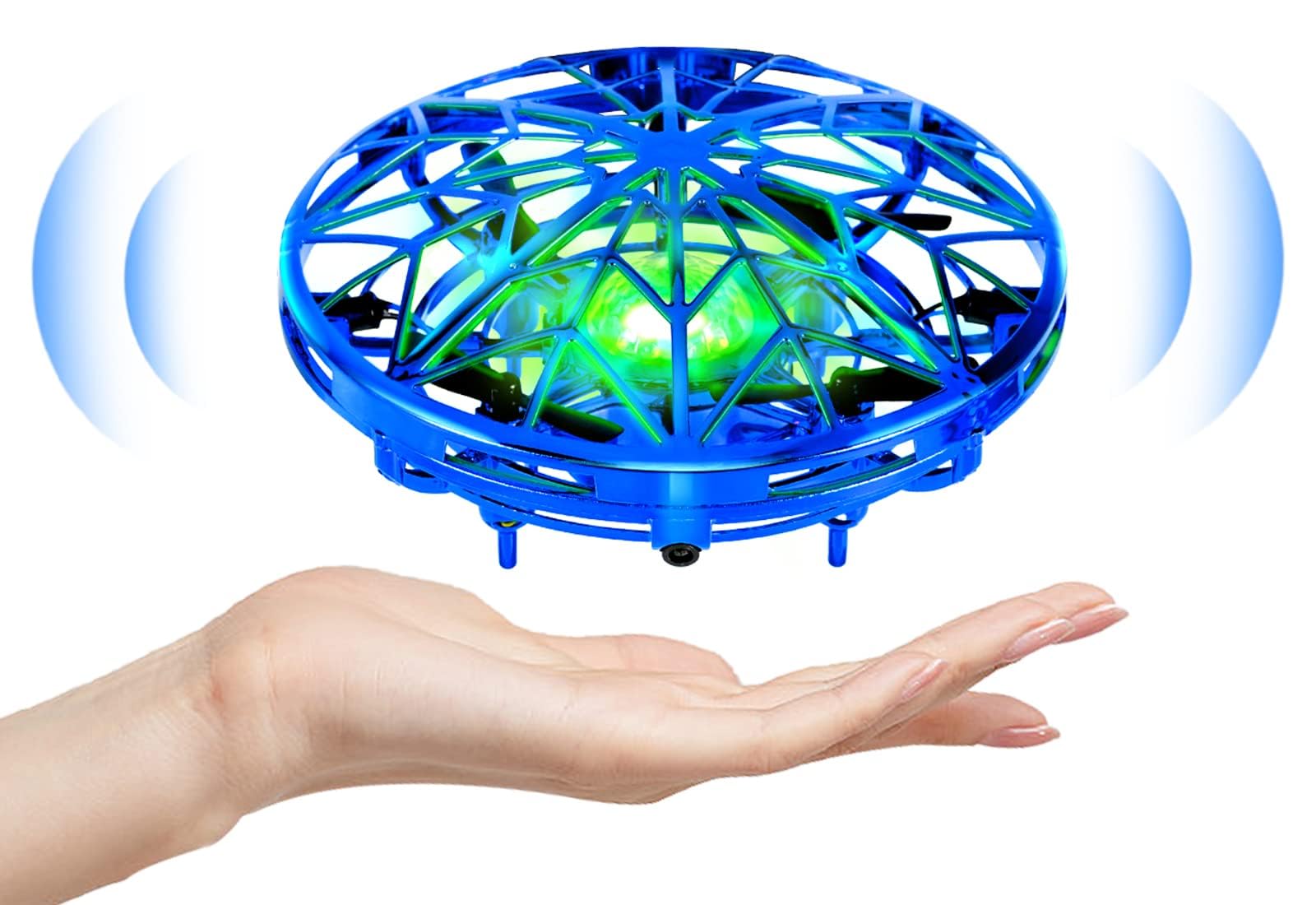 Kiztoys UFO Mini Drone for Kids - LED Light Up Flying Ball Toy with Hand Spinner, Indoor Outdoor RC Drone Gift for Boys Girls Teens | Birthday Party, Backyard Play, STEM Learning Toy