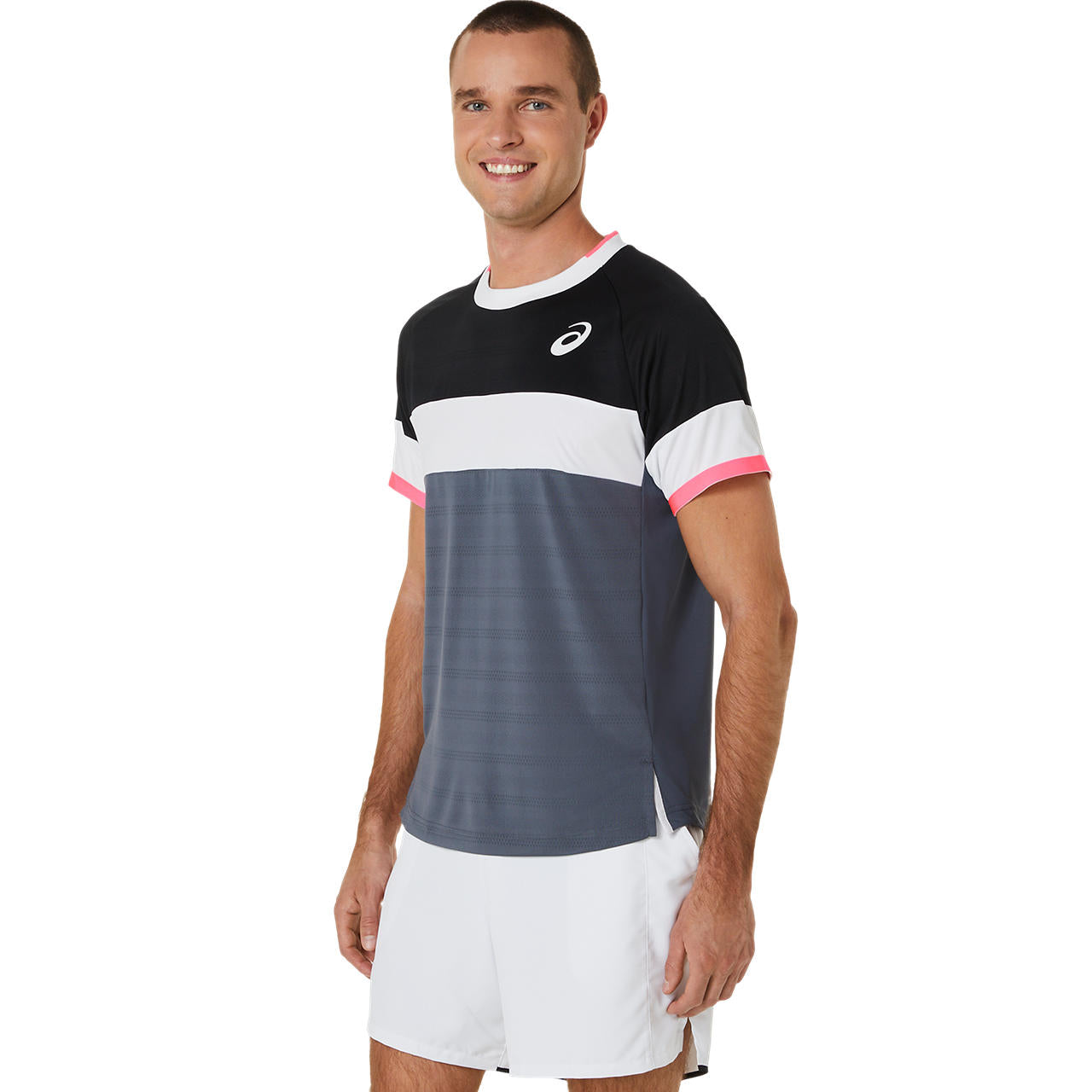 ASICS Men's Match Short Sleeve Performance Shirt - Breathable Quick-Dry Activewear for Running, Gym & Tennis (Black/Grey) - Ideal for Workouts, Training & Sports Activities